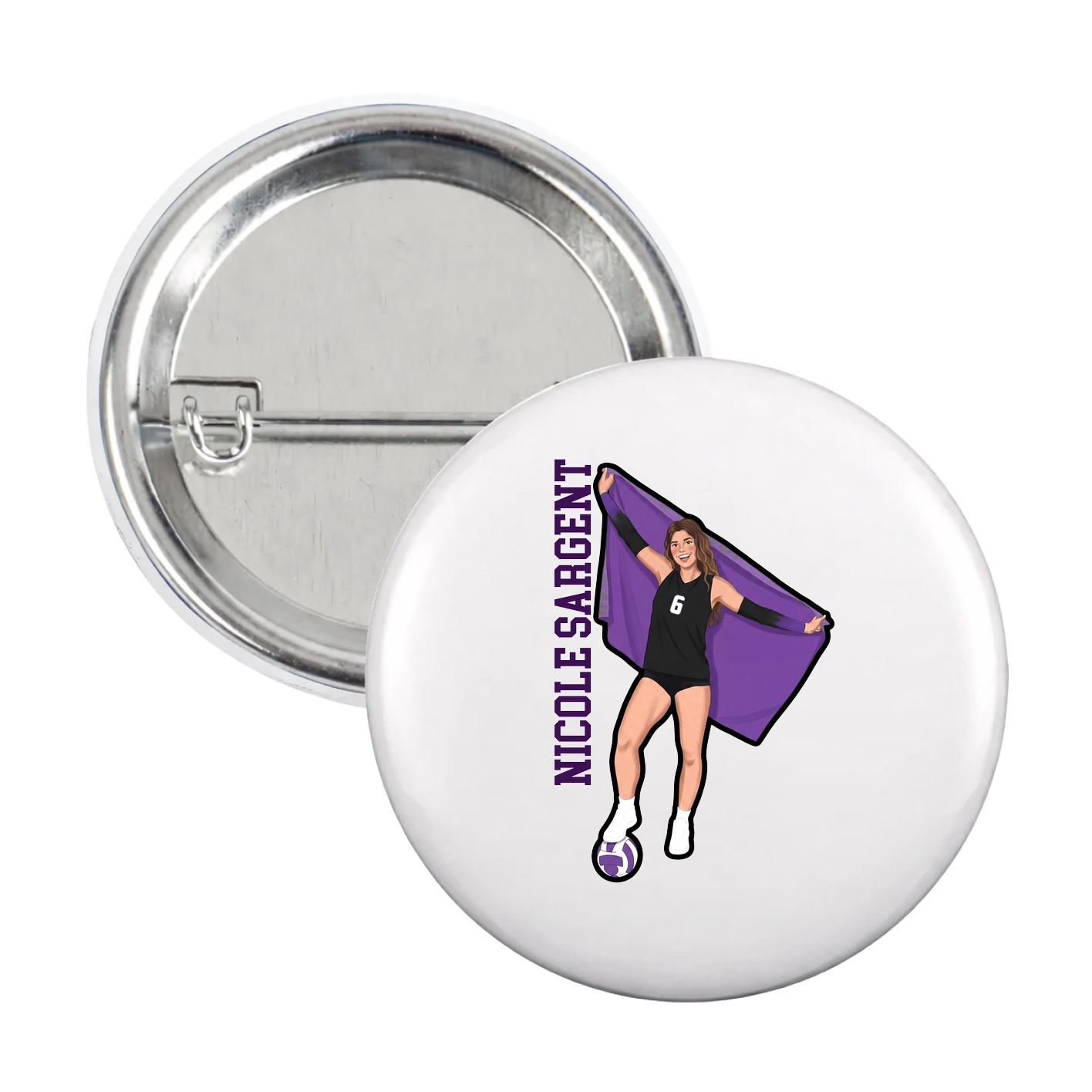 Game Day Button — Name Vertical in White