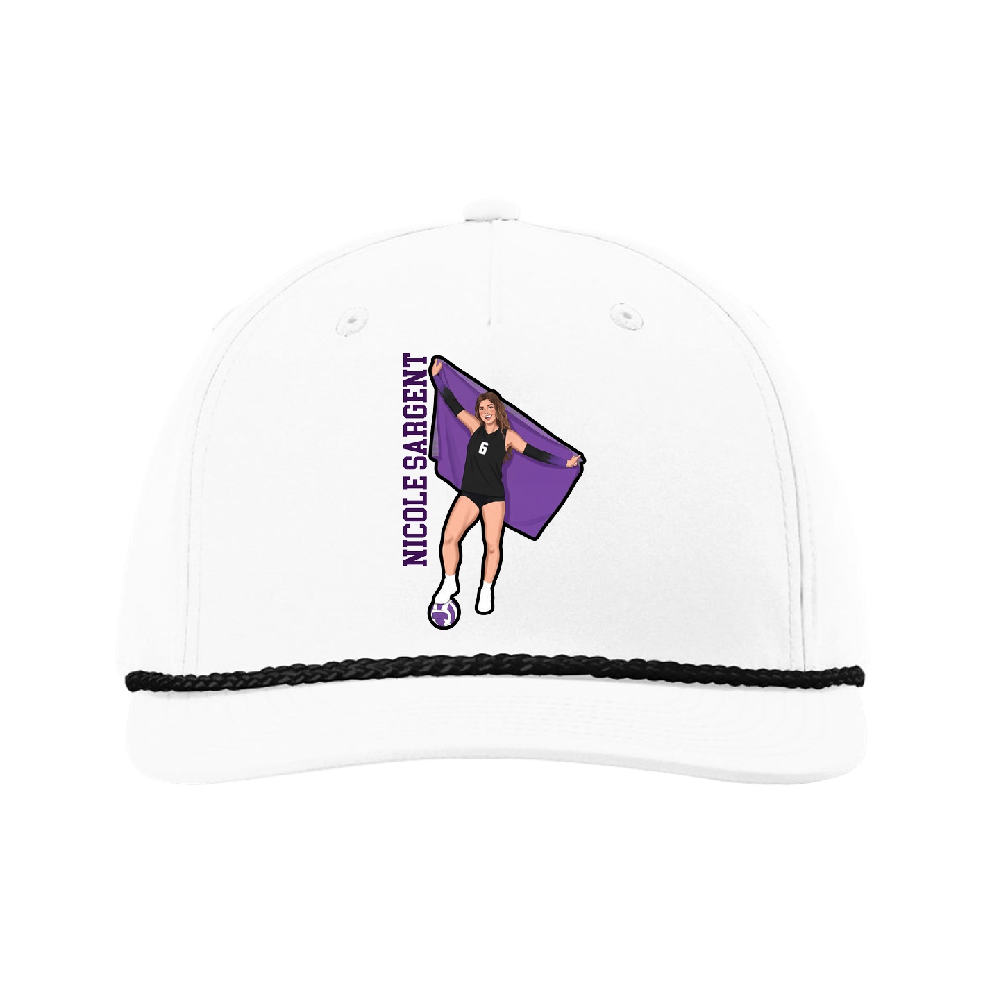 Five-Panel Classic Rope Cap — Name Vertical in White