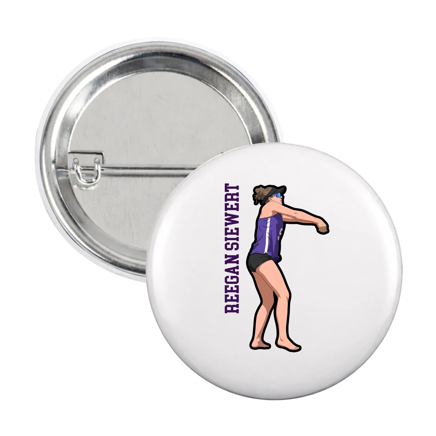 Game Day Button — Name Vertical in White