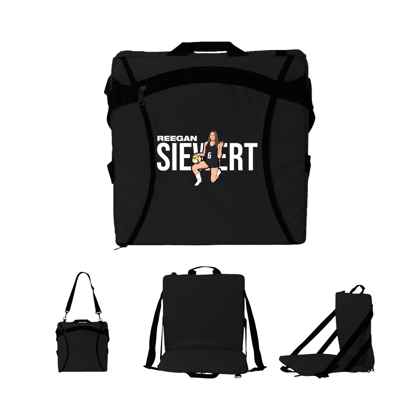 Folding Stadium Seat — Player Name in Black