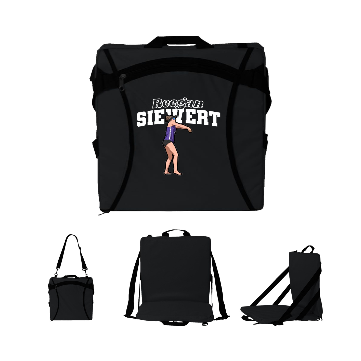 Folding Stadium Seat — Name Arch in Black