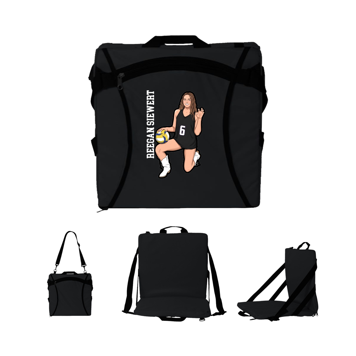 Folding Stadium Seat — Name Vertical in Black