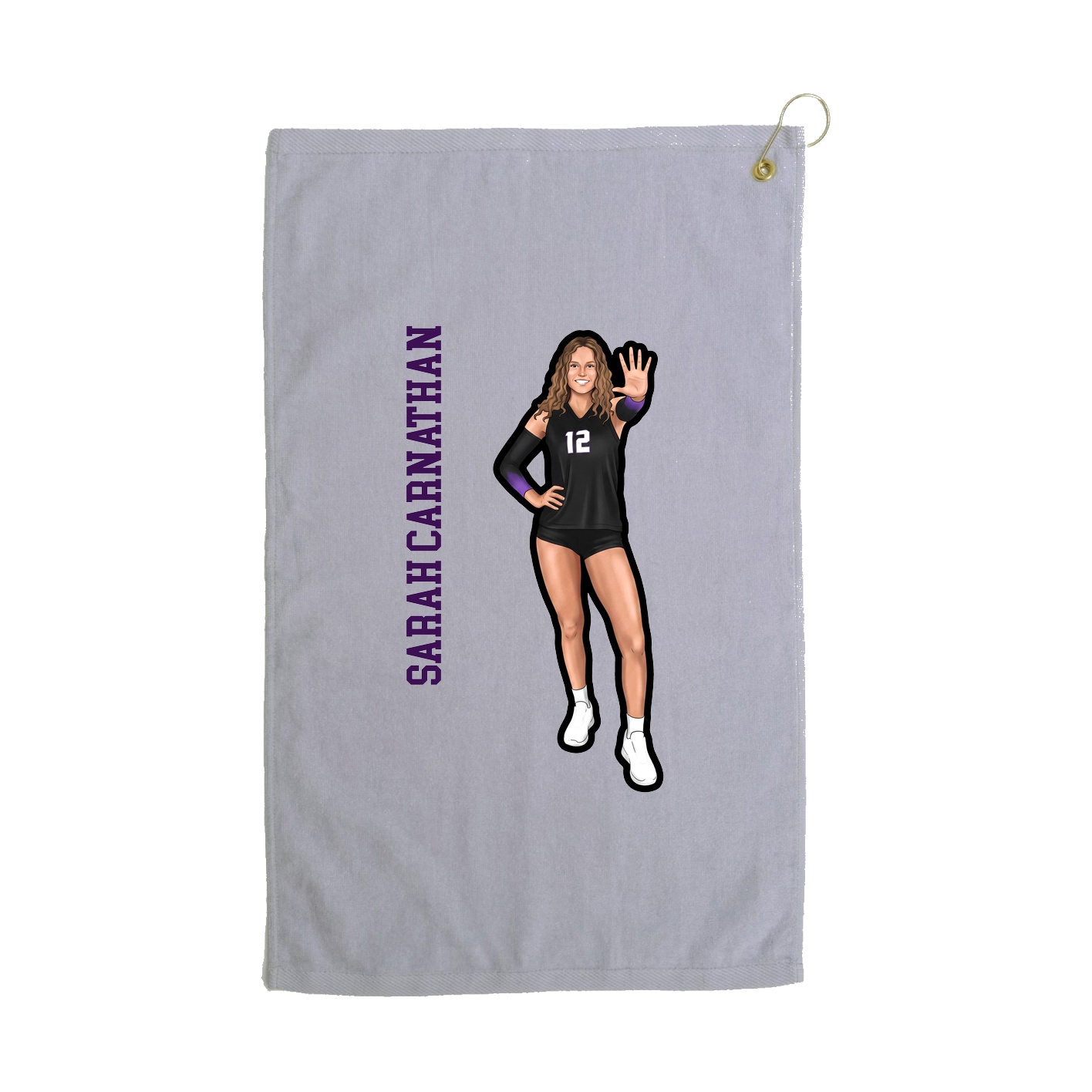 Golf Towel — Name Vertical in Grey