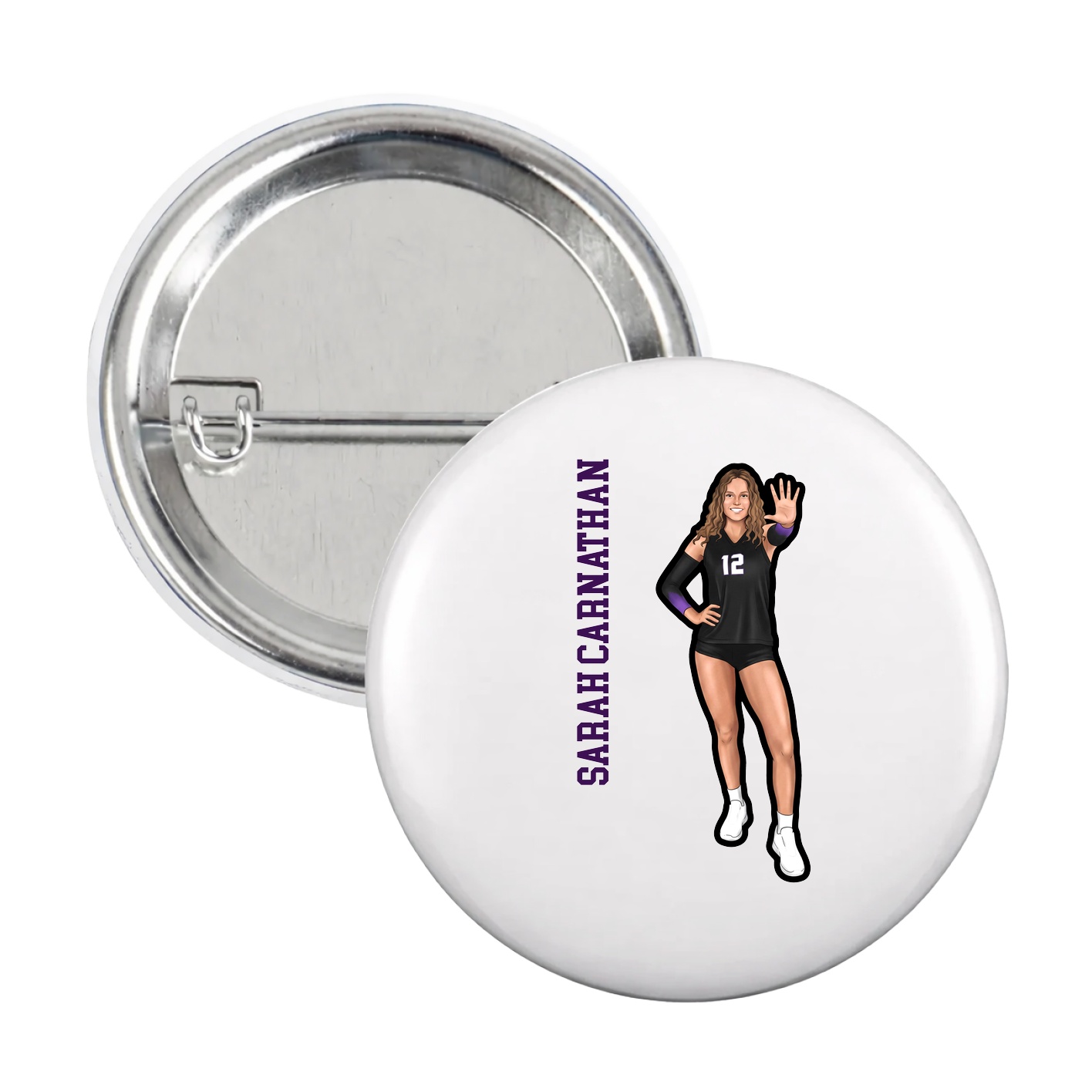 Game Day Button — Name Vertical in White