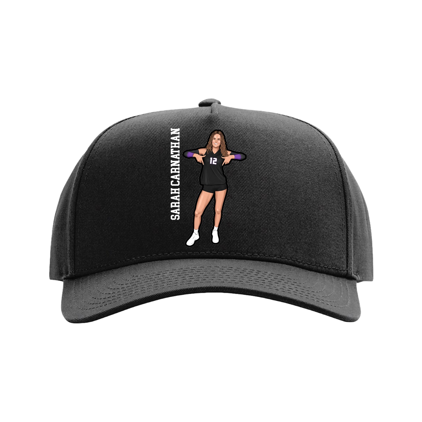 Full Fabric Five-Panel Champ Cap — Name Vertical in Black