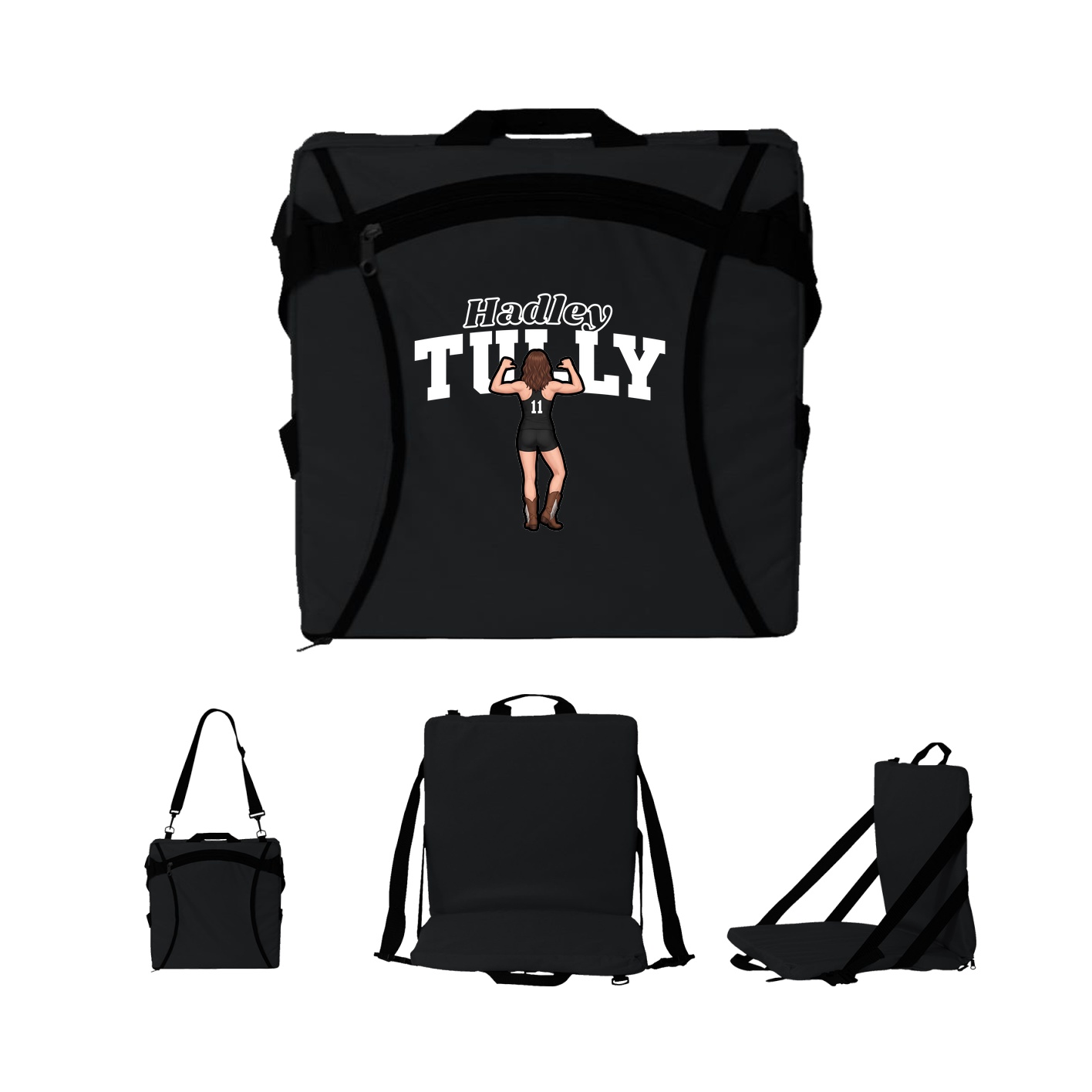 Folding Stadium Seat — Name Arch in Black