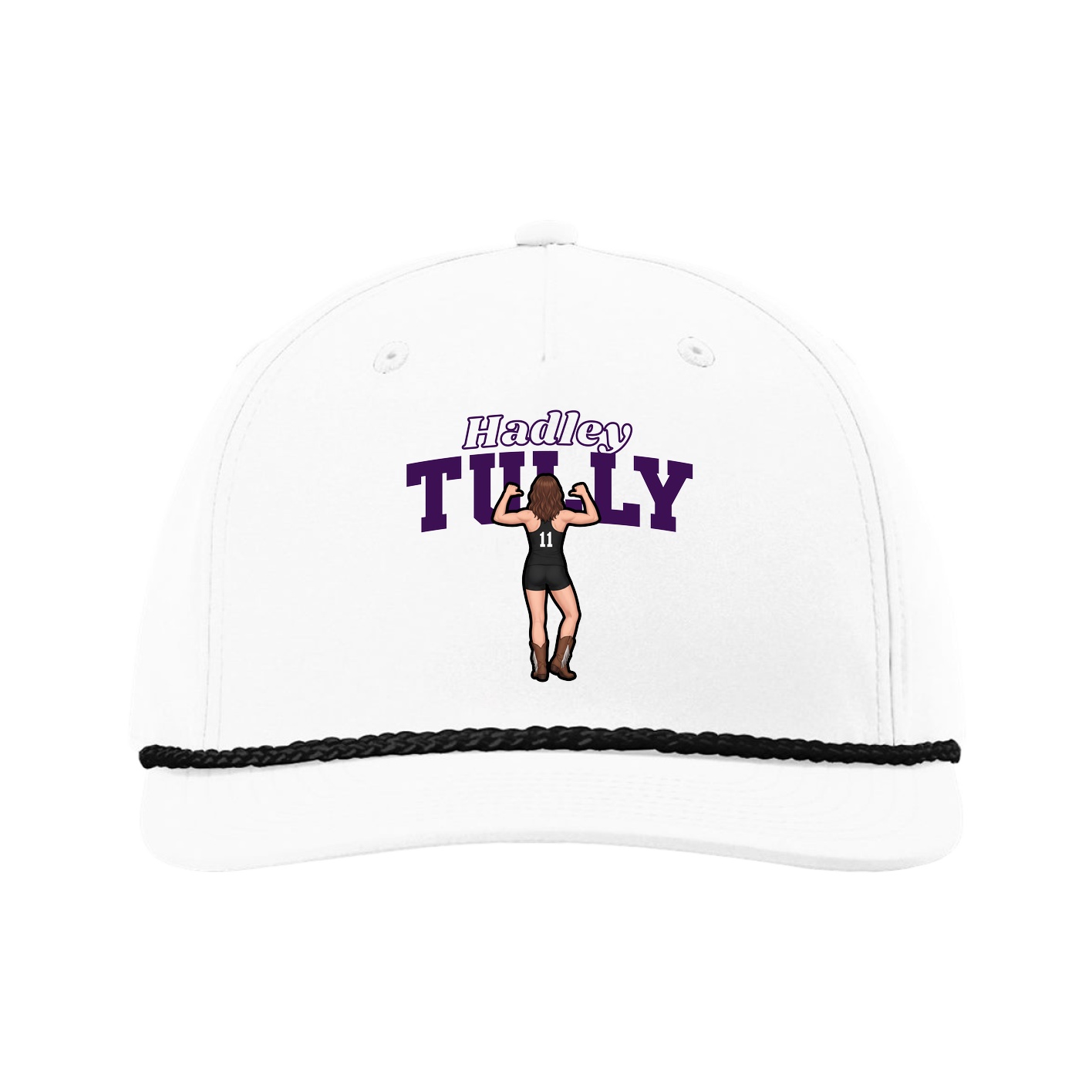 Five-Panel Classic Rope Cap — Name Arch in White