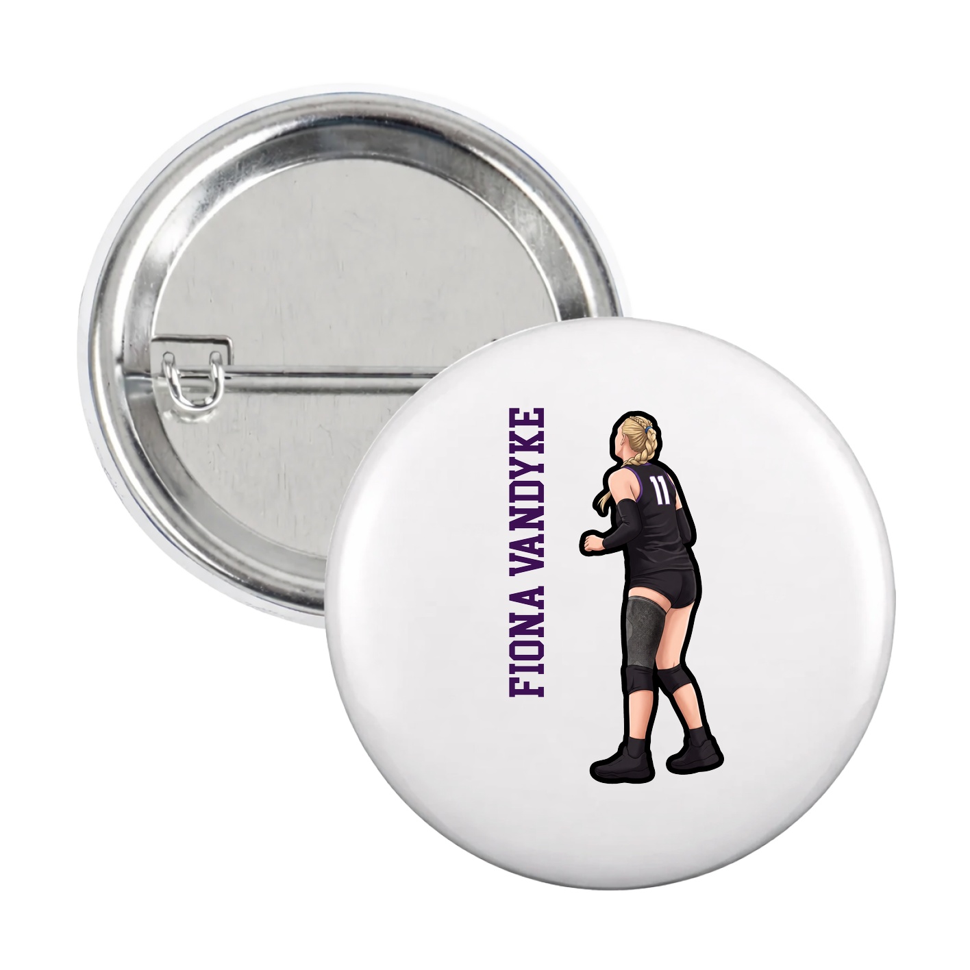 Game Day Button — Name Vertical in White