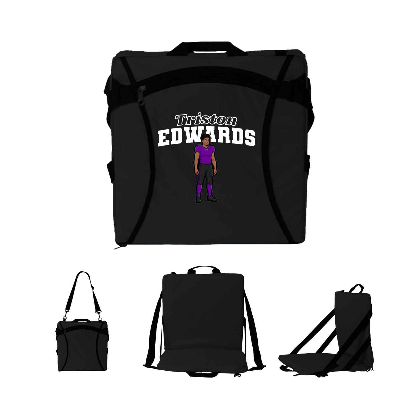 Folding Stadium Seat — Name Arch in Black