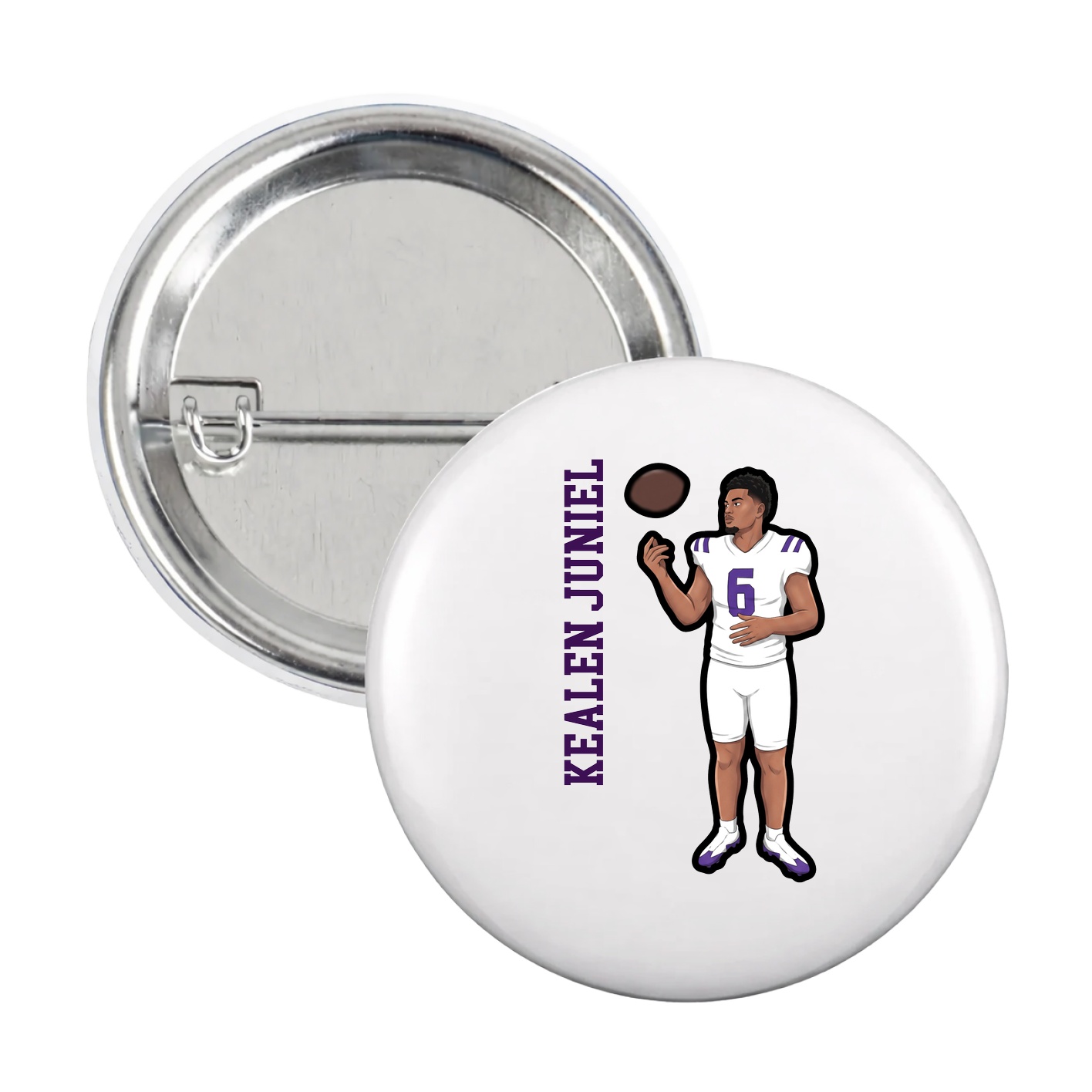 Game Day Button — Name Vertical in White