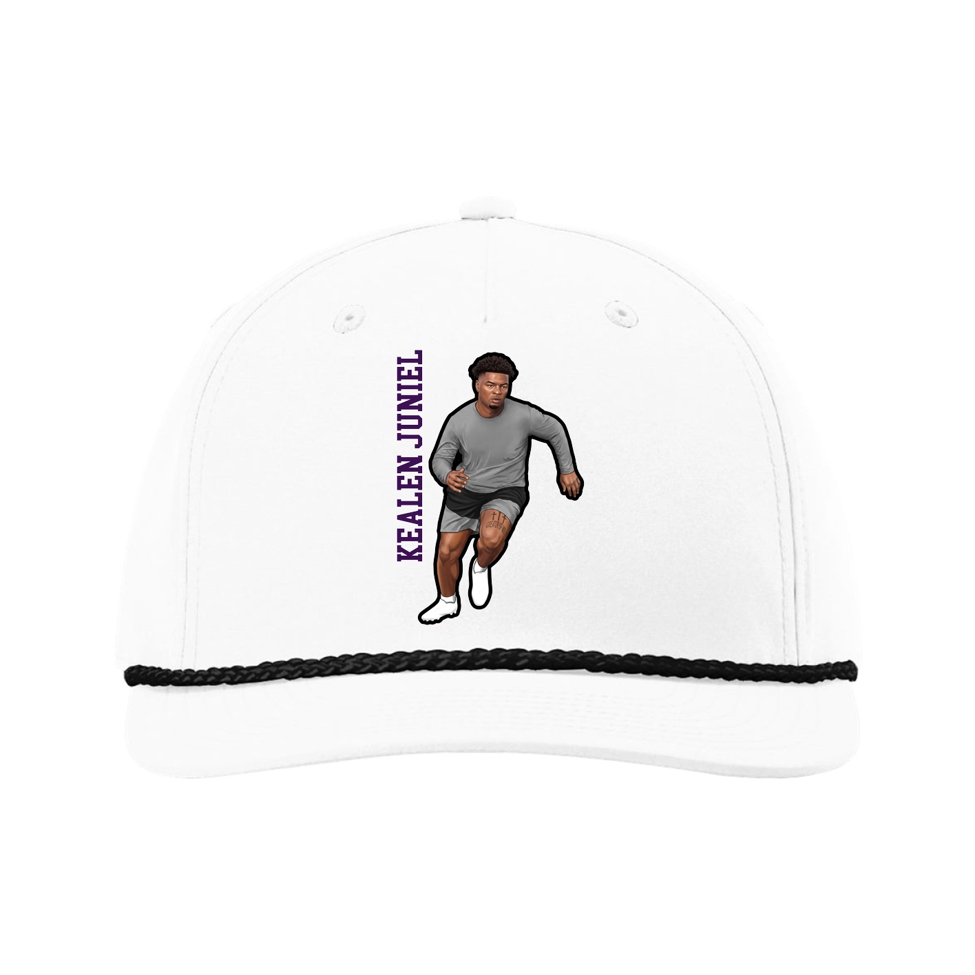 Five-Panel Classic Rope Cap — Name Vertical in White
