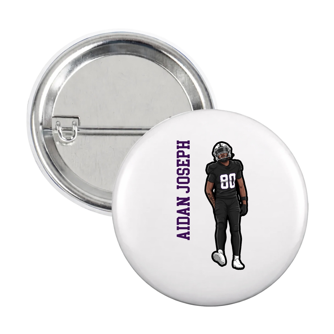 Game Day Button — Name Vertical in White