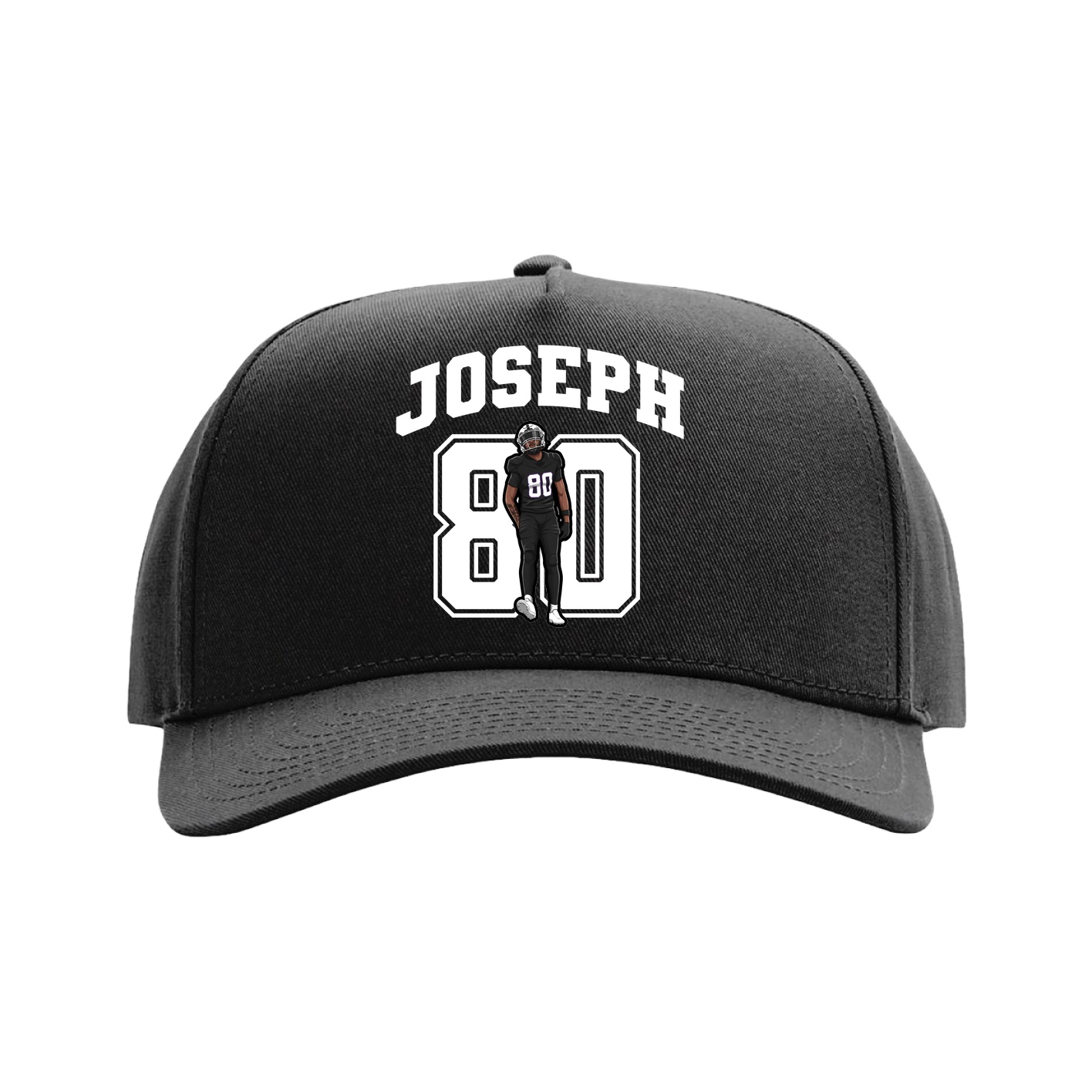 Full Fabric Five-Panel Champ Cap — Number in Black