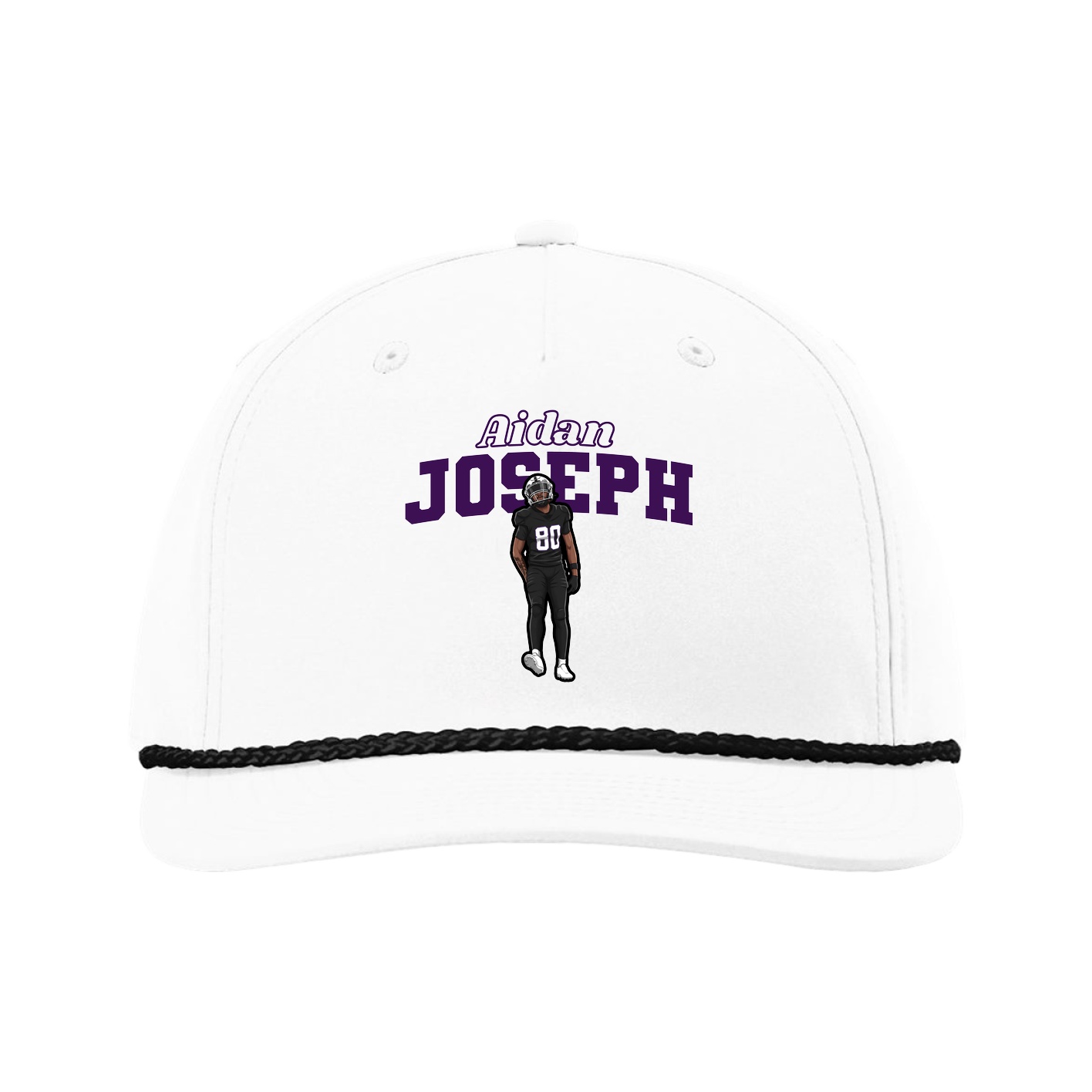 Five-Panel Classic Rope Cap — Name Arch in White