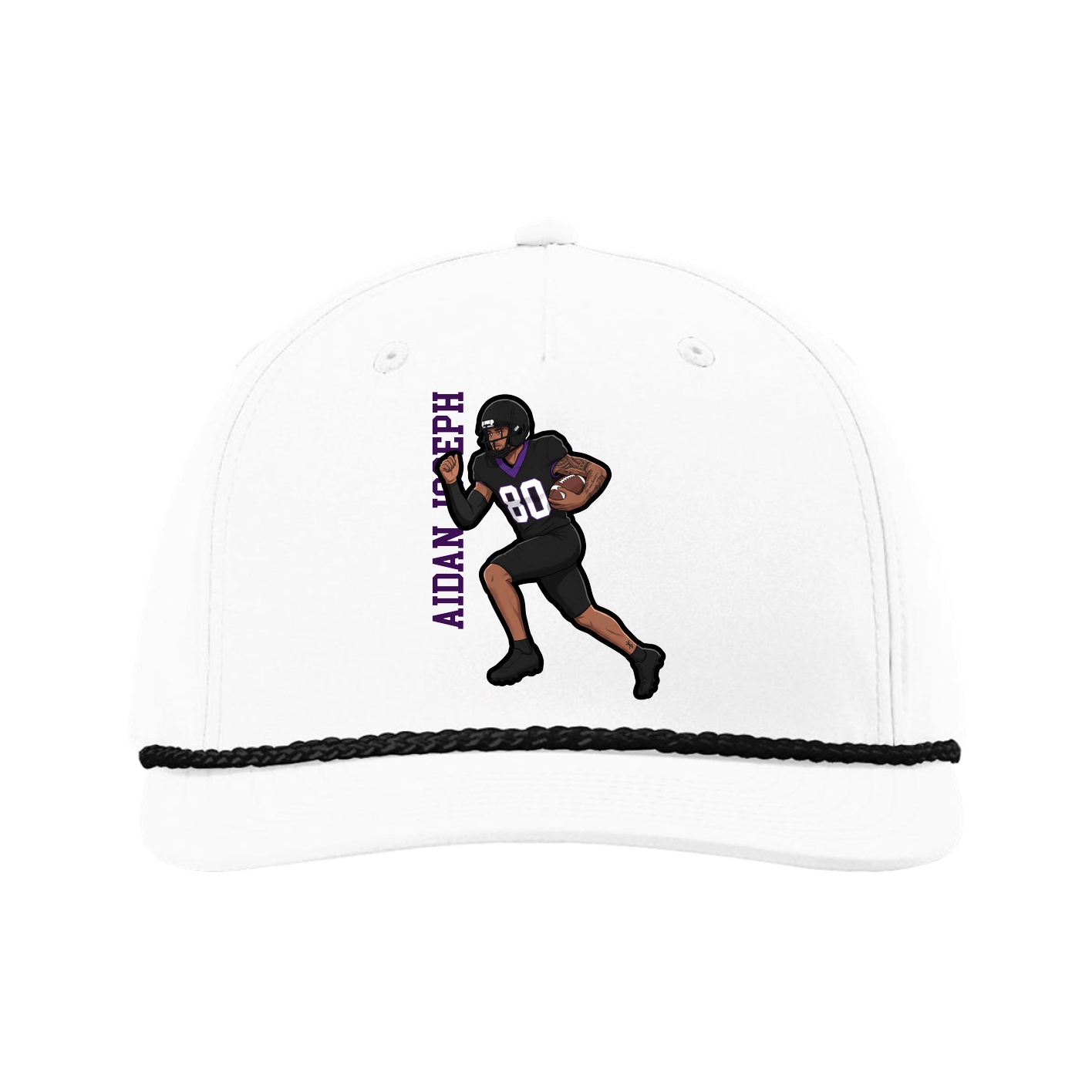 Five-Panel Classic Rope Cap — Name Vertical in White