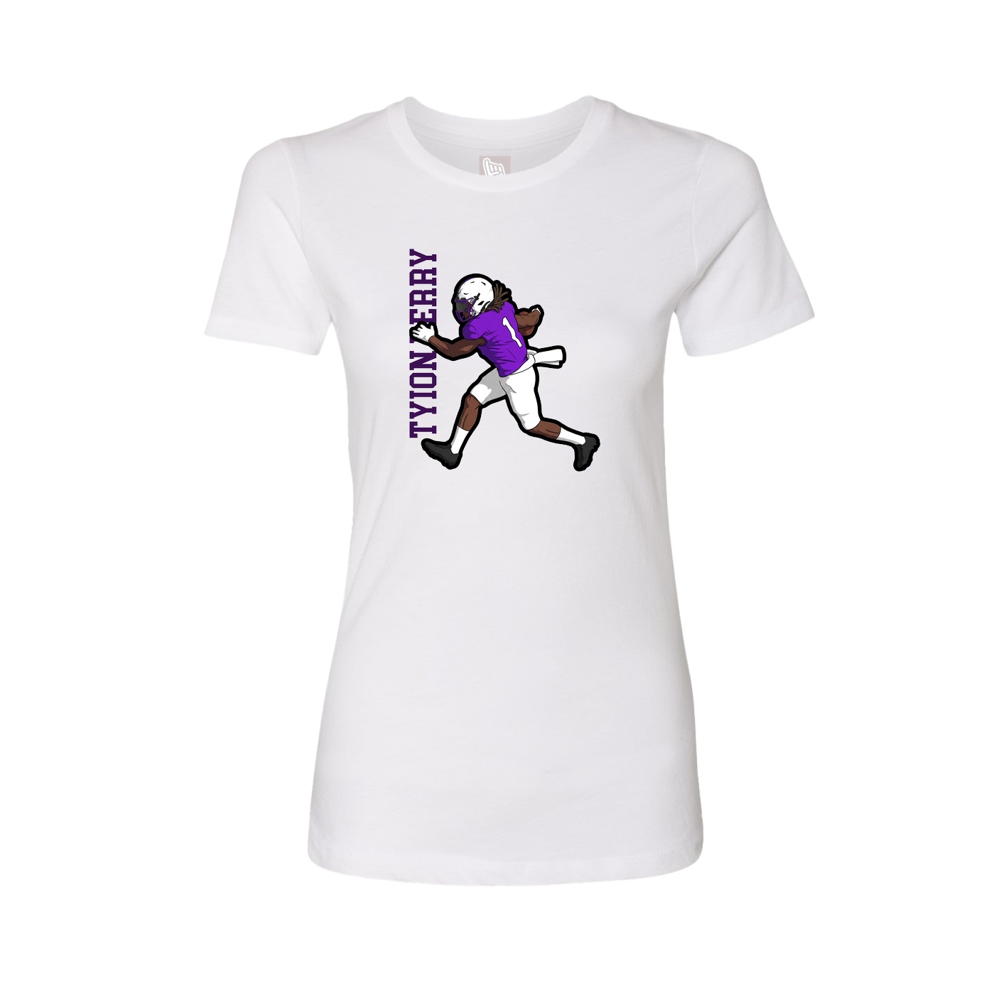 Fitted Women's Tee — Name Vertical in White