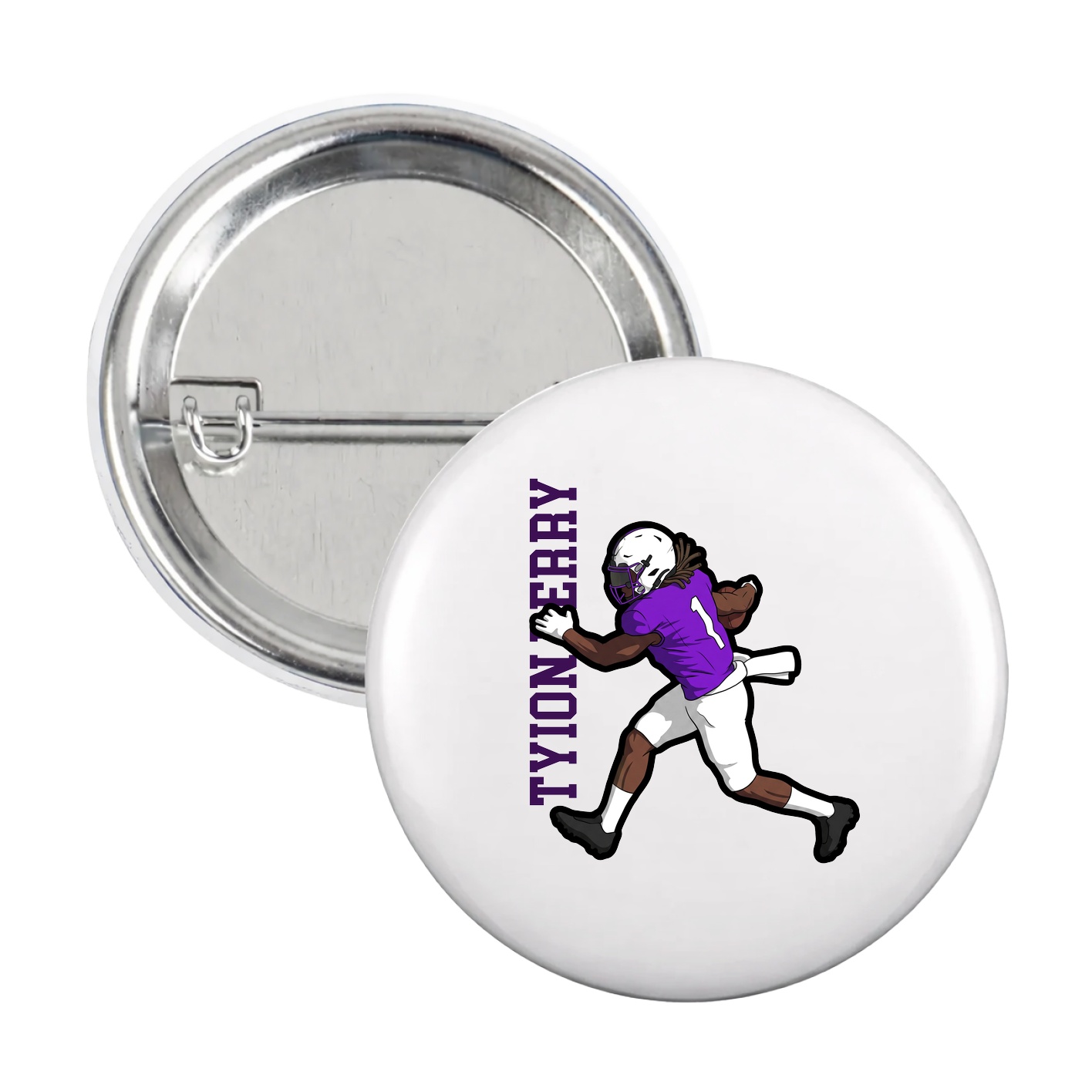 Game Day Button — Name Vertical in White