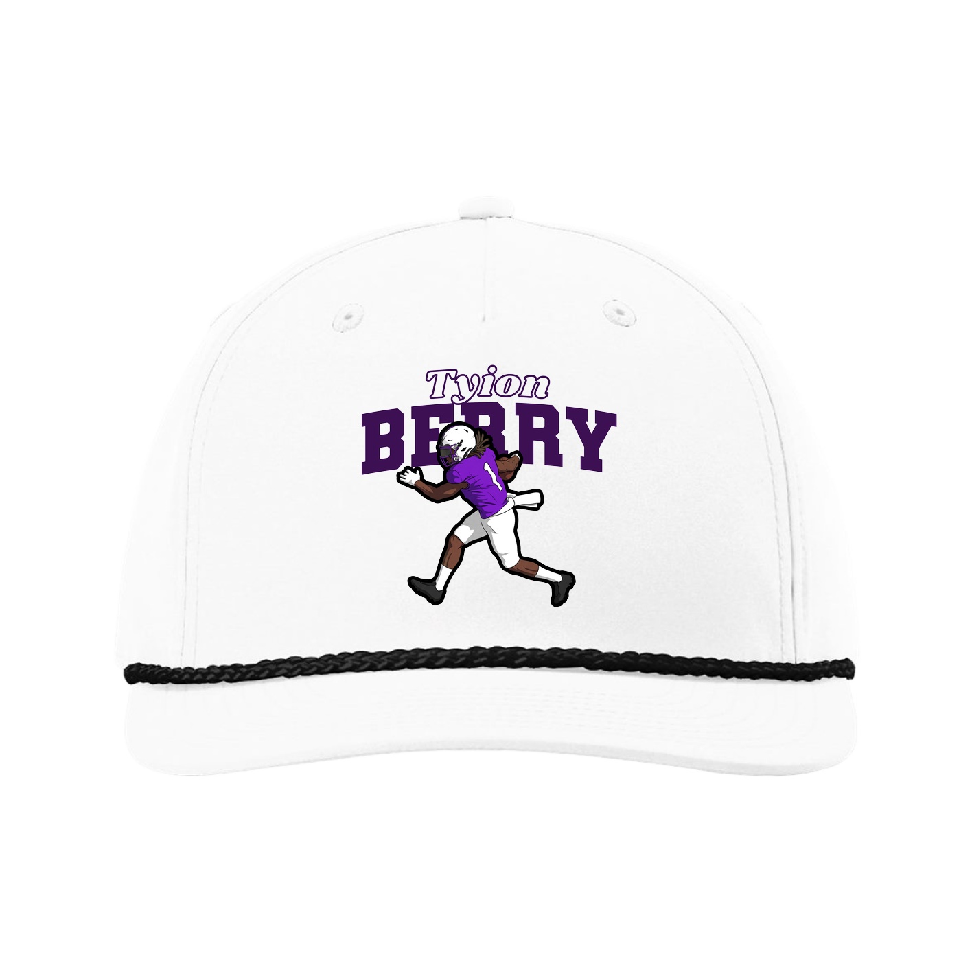 Five-Panel Classic Rope Cap — Name Arch in White