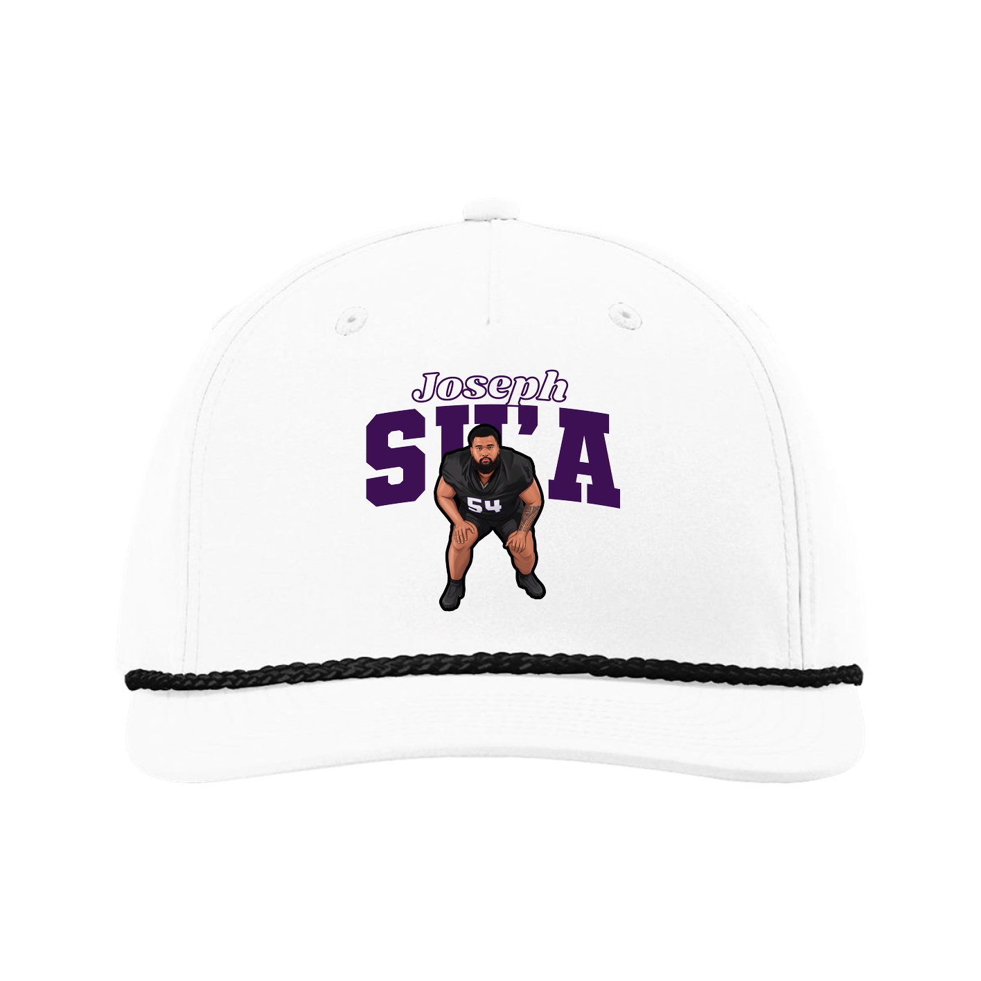 Five-Panel Classic Rope Cap — Name Arch in White