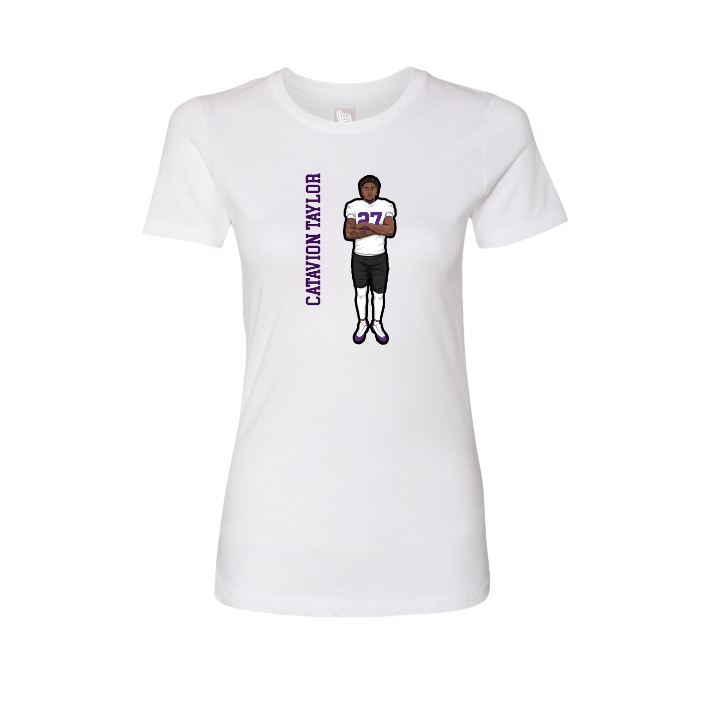 Fitted Women's Tee — Name Vertical in White