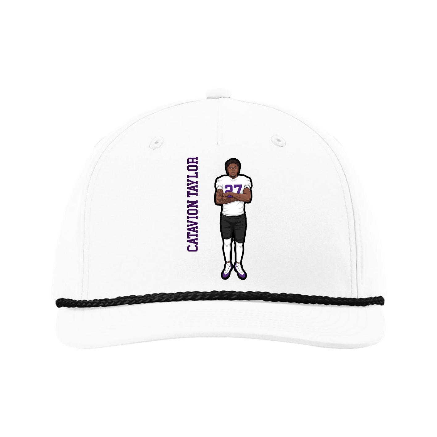 Five-Panel Classic Rope Cap — Name Vertical in White