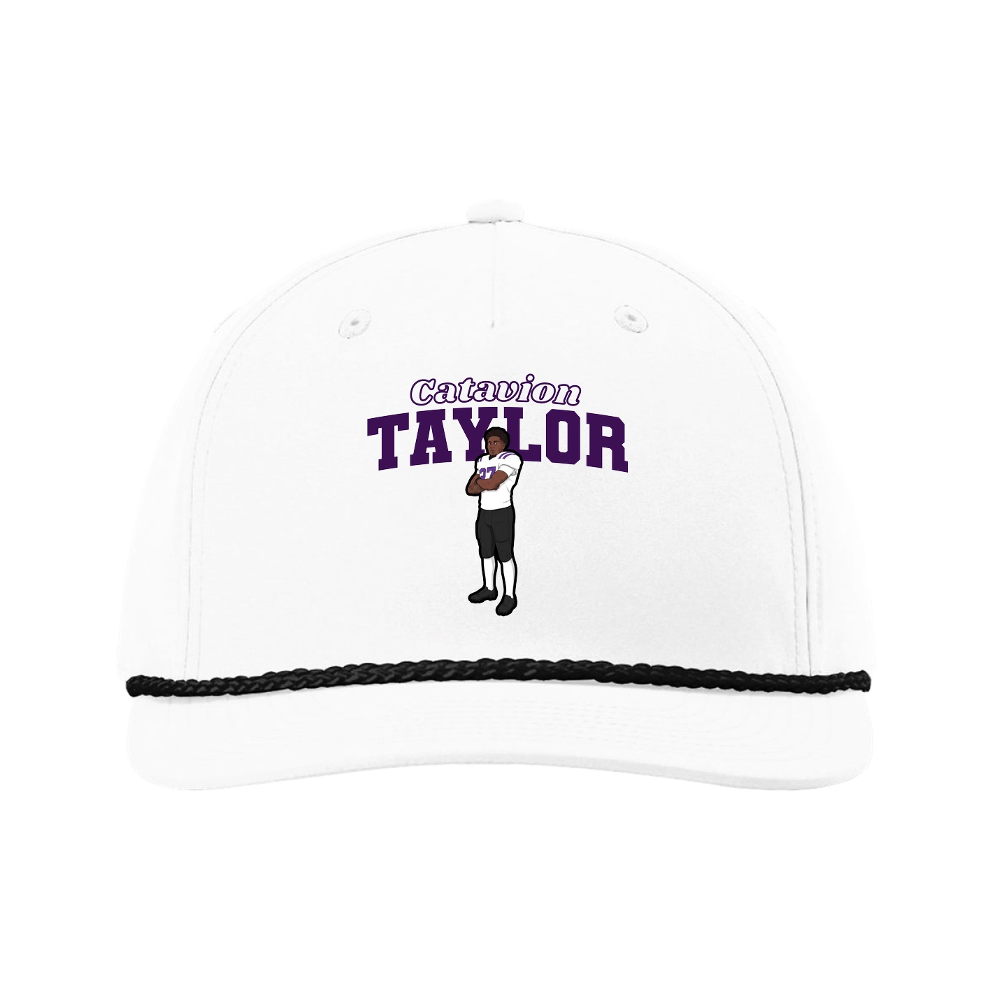 Five-Panel Classic Rope Cap — Name Arch in White