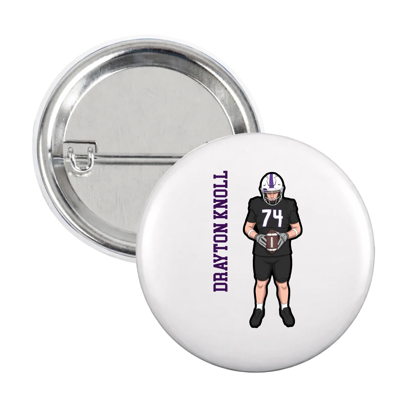 Game Day Button — Name Vertical in White