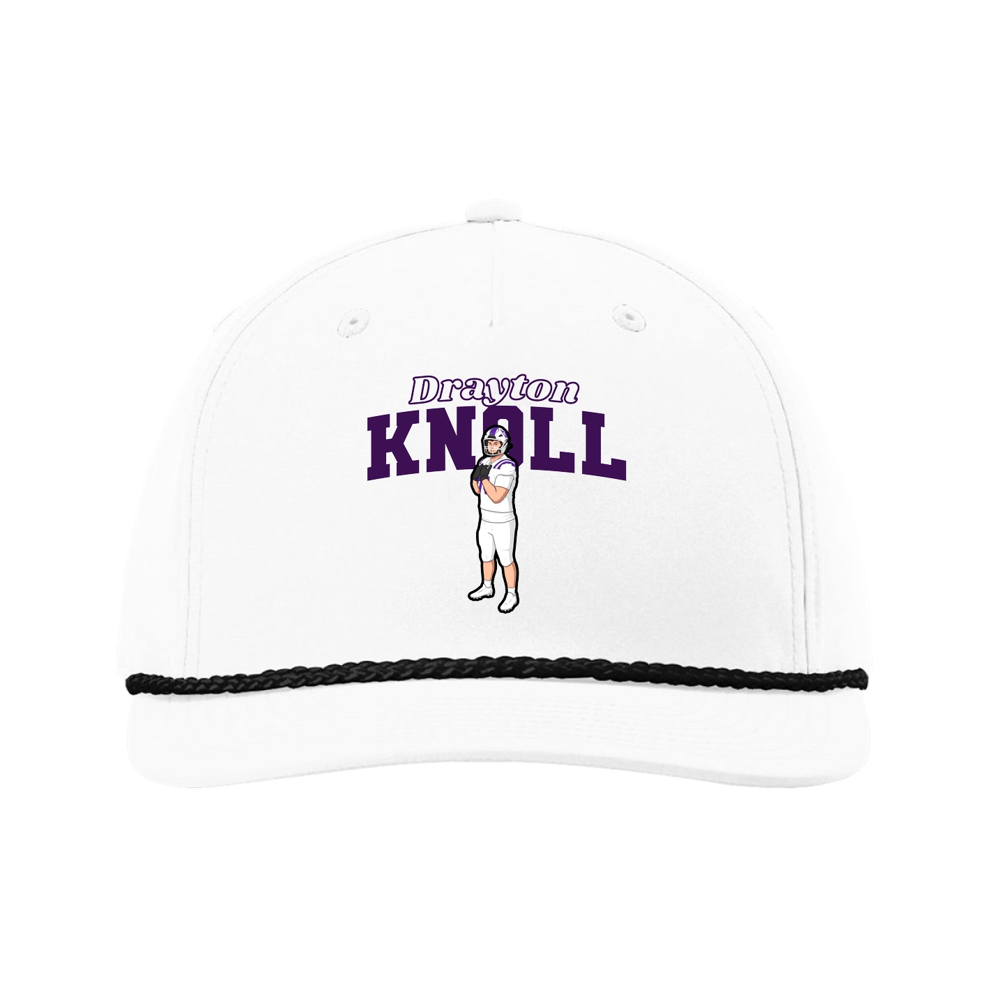 Five-Panel Classic Rope Cap — Name Arch in White