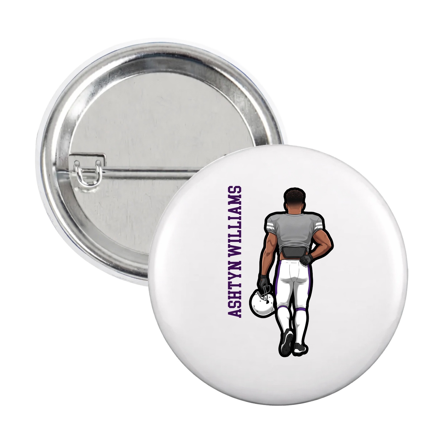 Game Day Button — Name Vertical in White