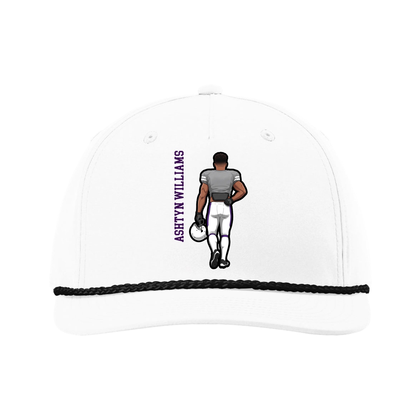 Five-Panel Classic Rope Cap — Name Vertical in White