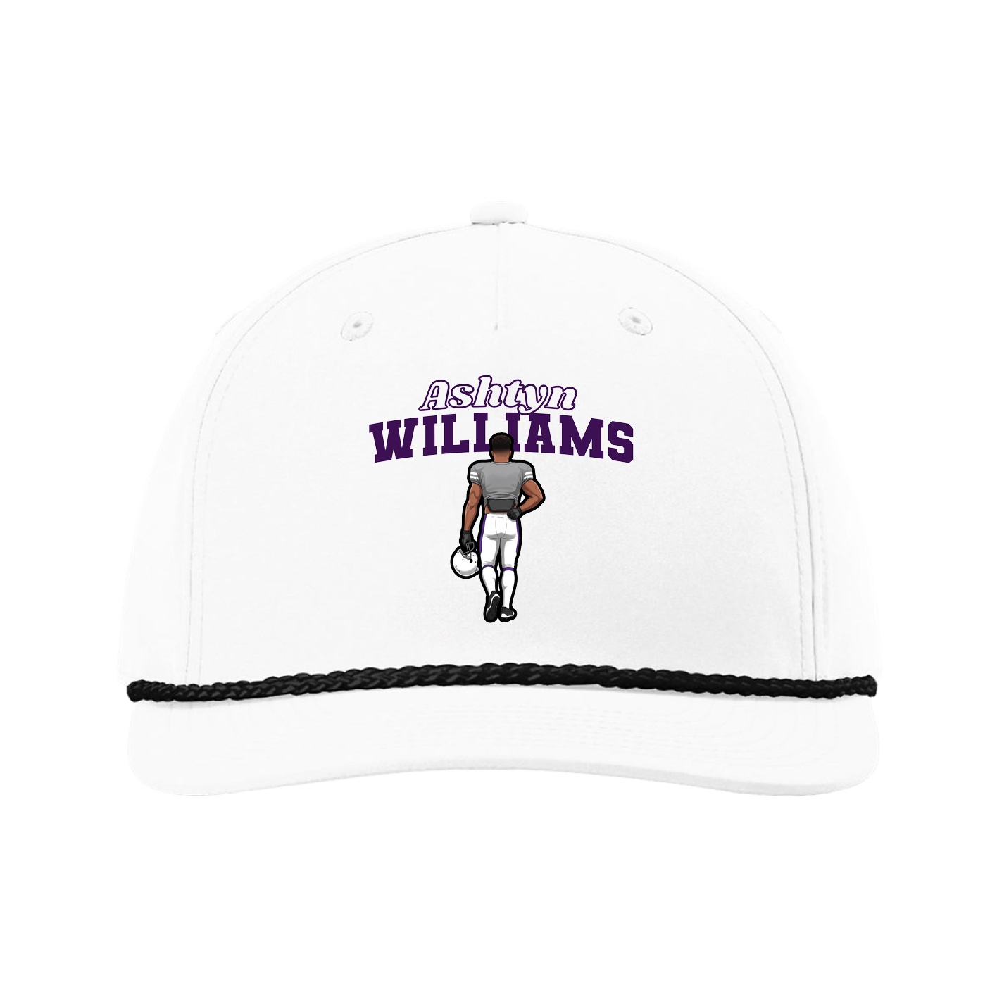 Five-Panel Classic Rope Cap — Name Arch in White