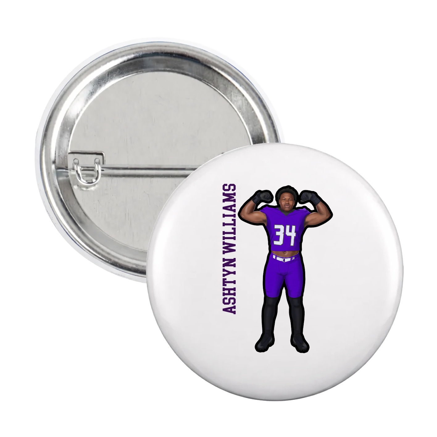 Game Day Button — Name Vertical in White
