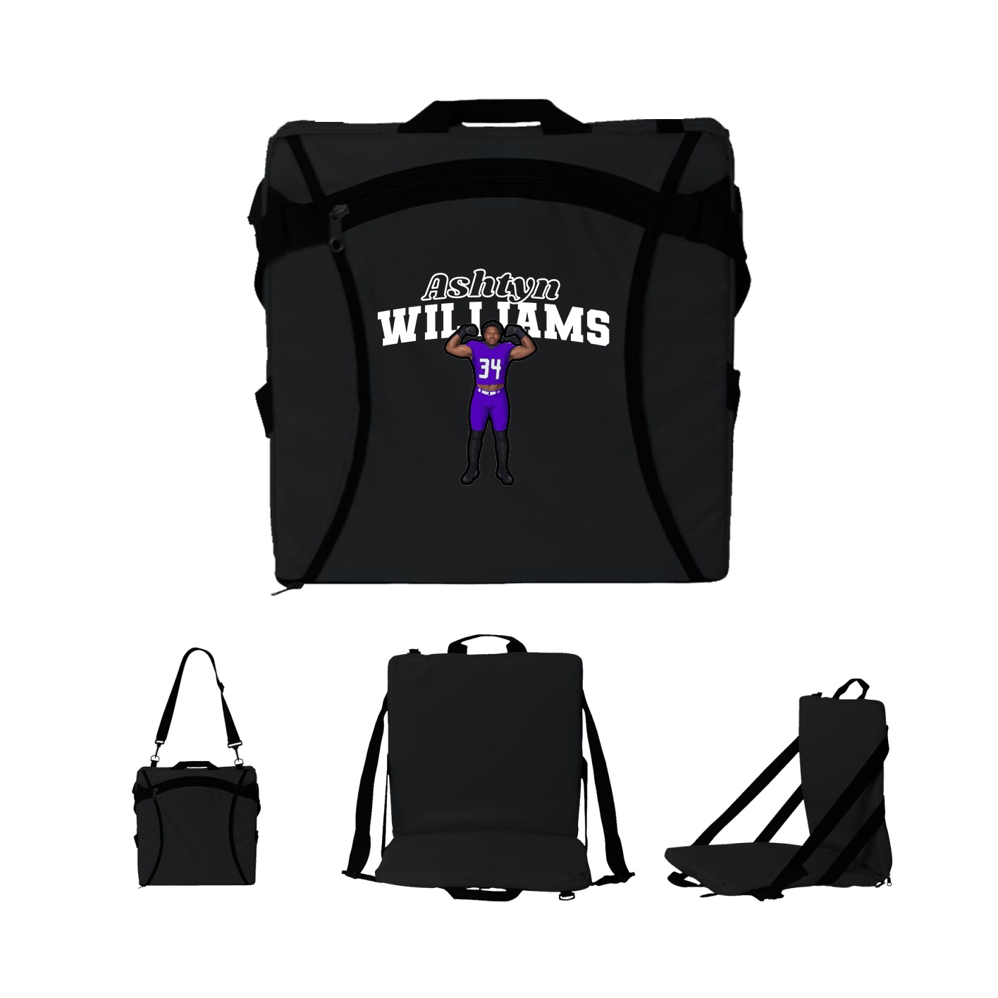 Folding Stadium Seat — Name Arch in Black