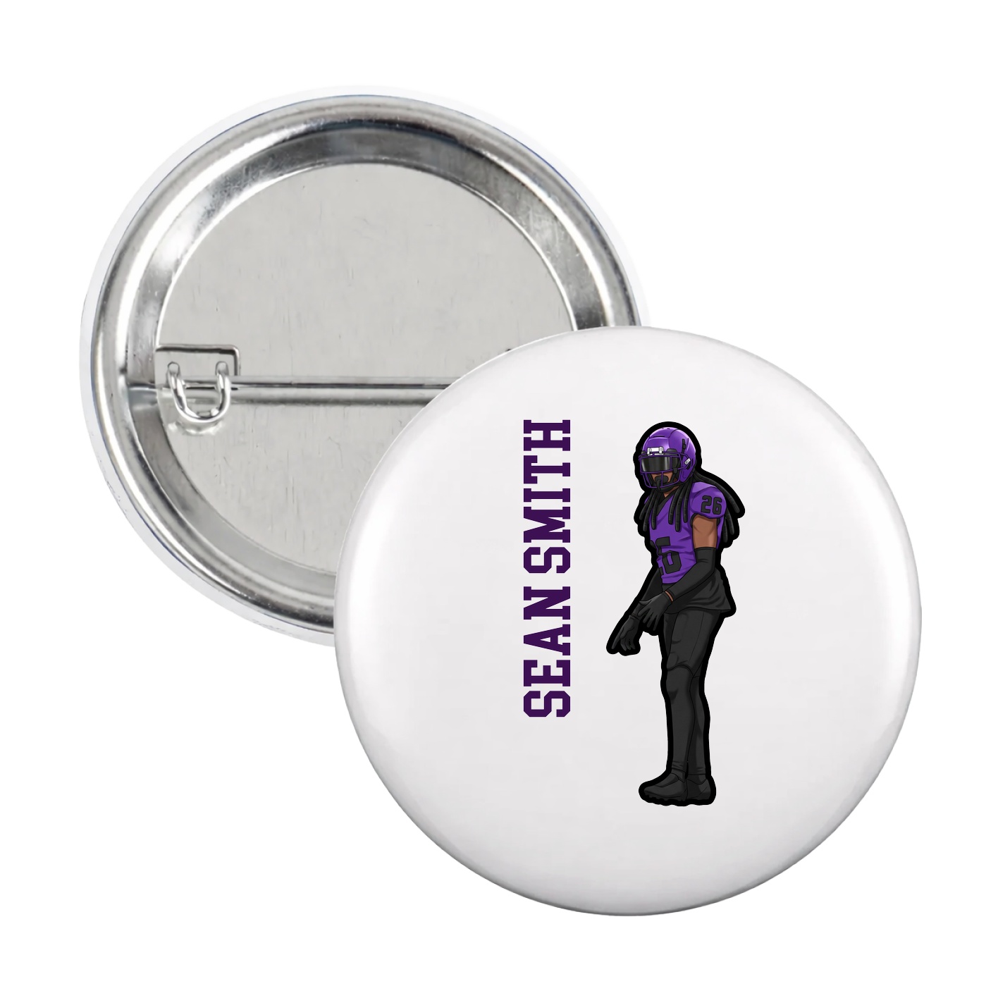 Game Day Button — Name Vertical in White