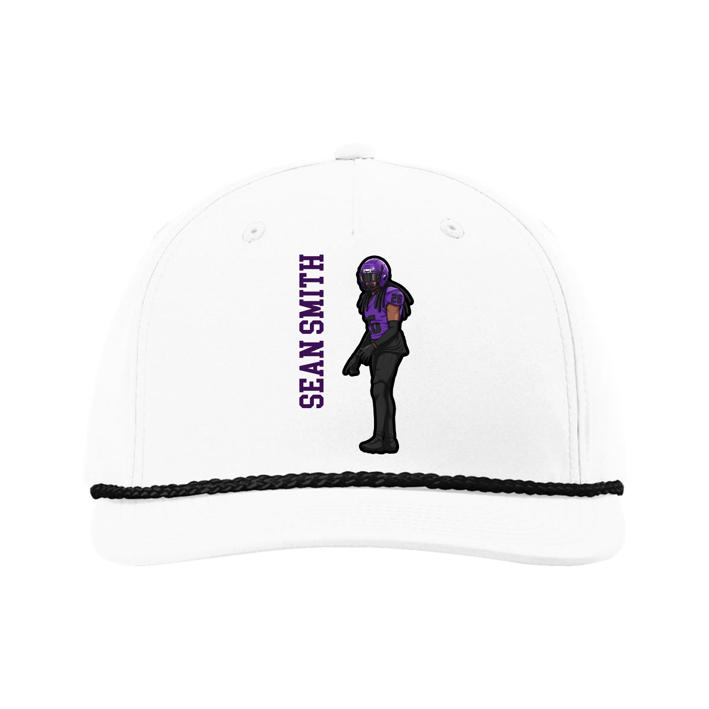 Five-Panel Classic Rope Cap — Name Vertical in White
