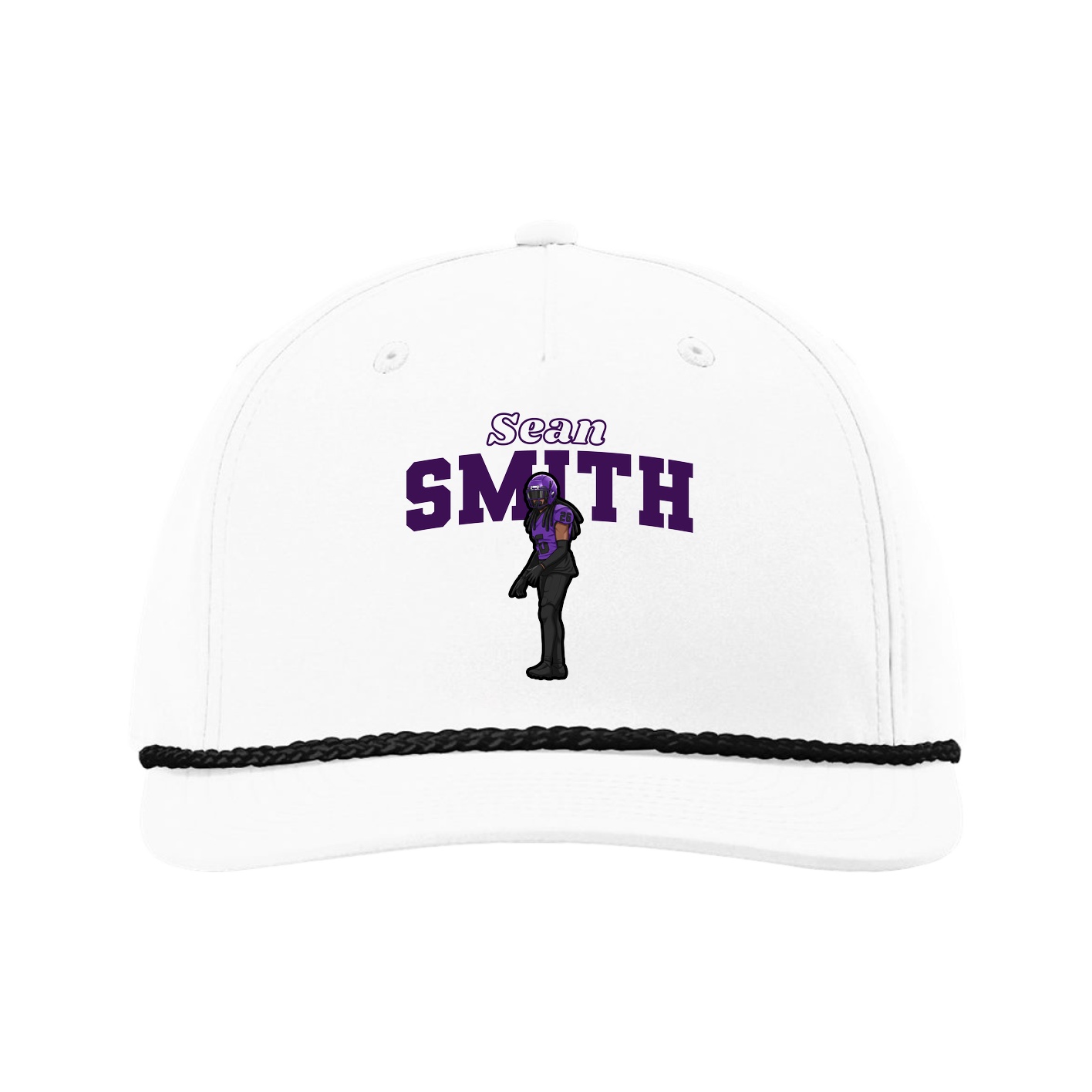 Five-Panel Classic Rope Cap — Name Arch in White