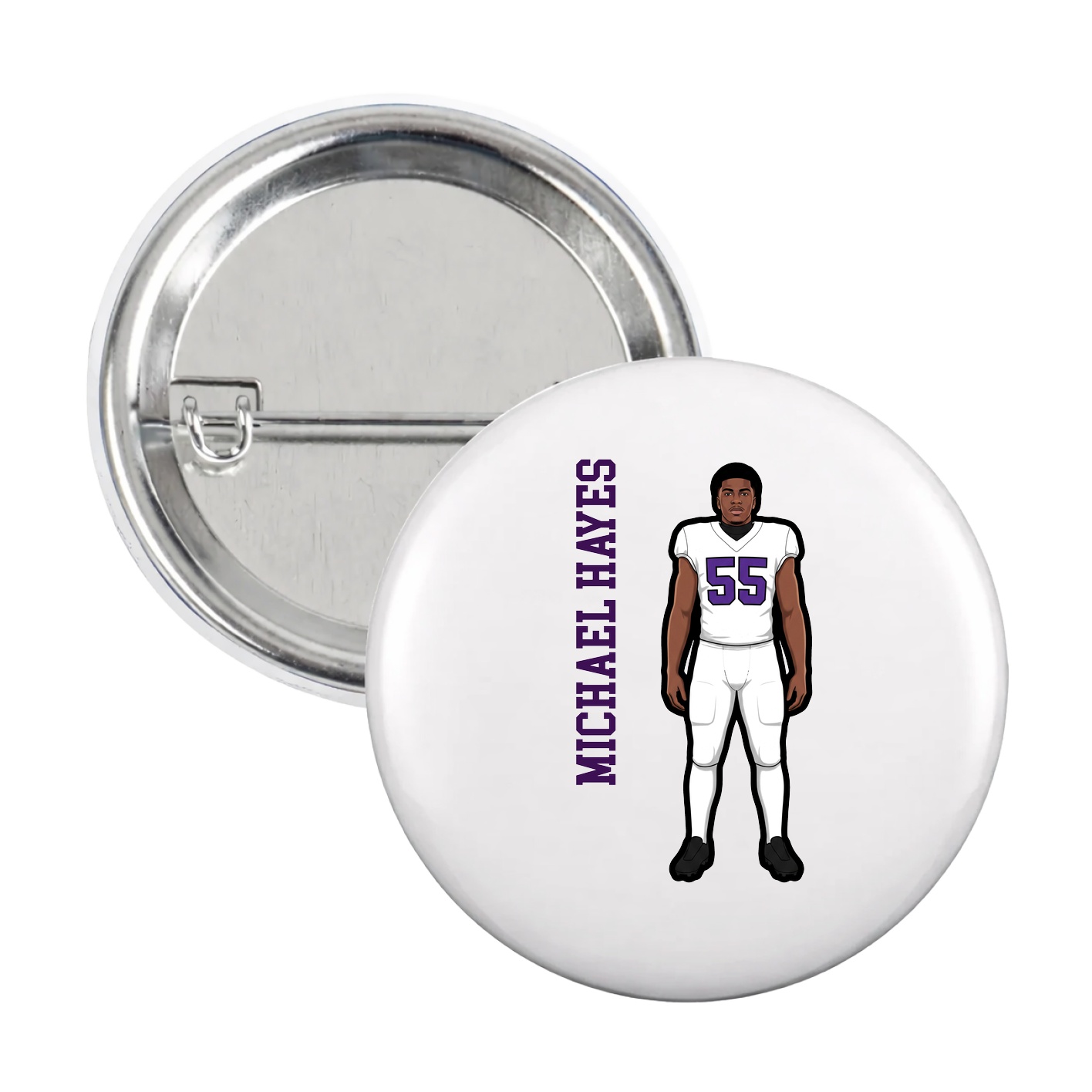 Game Day Button — Name Vertical in White