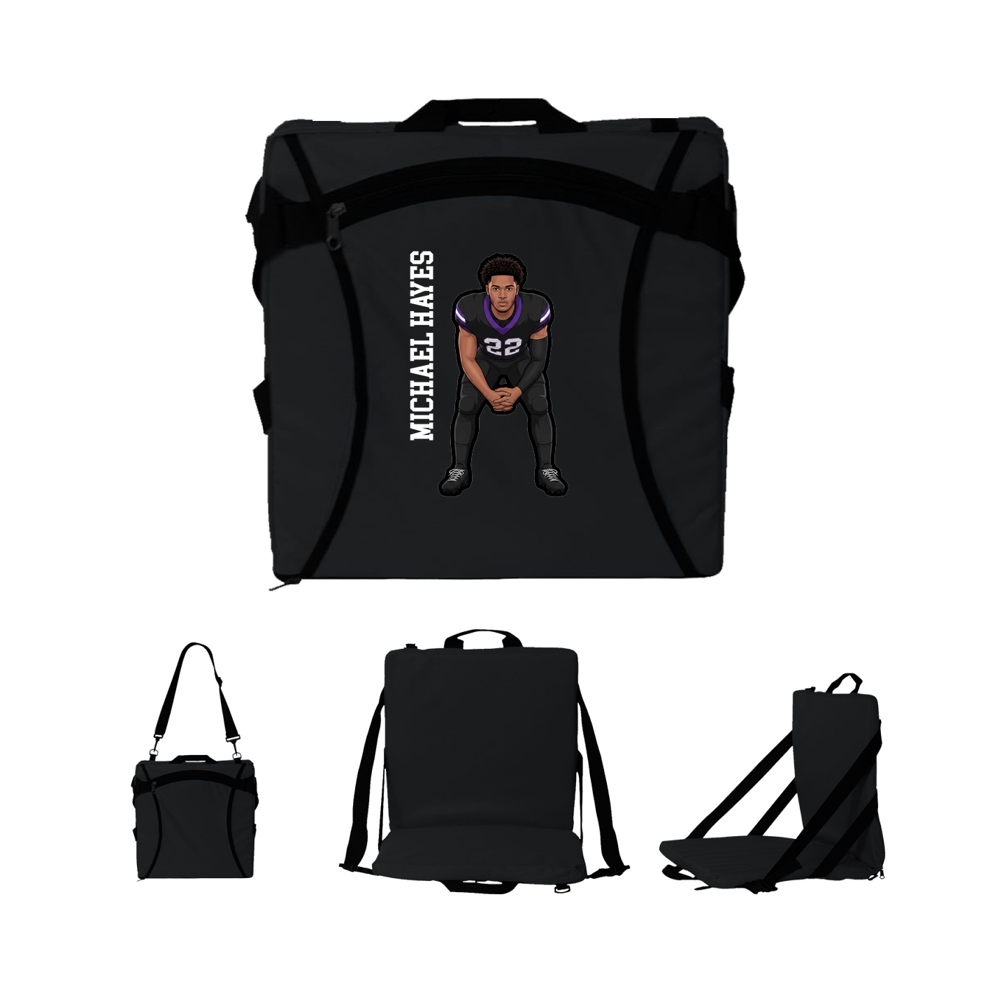 Folding Stadium Seat — Name Vertical in Black