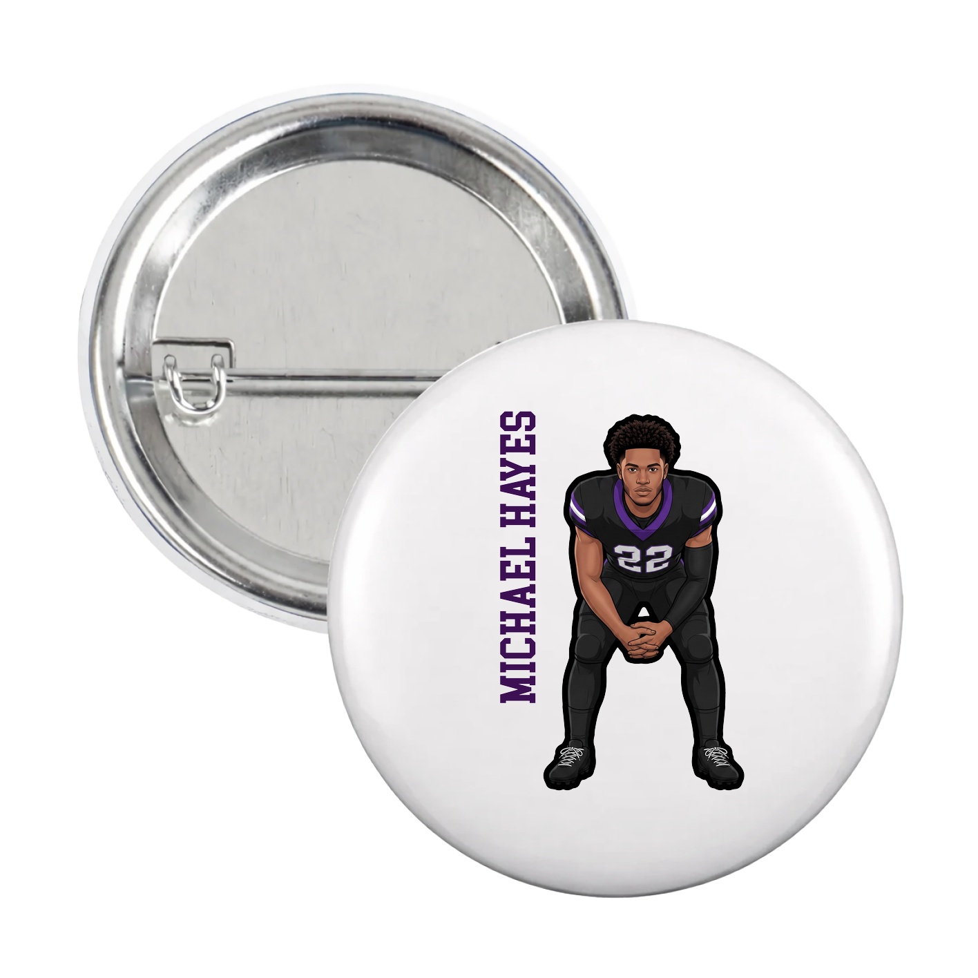 Game Day Button — Name Vertical in White