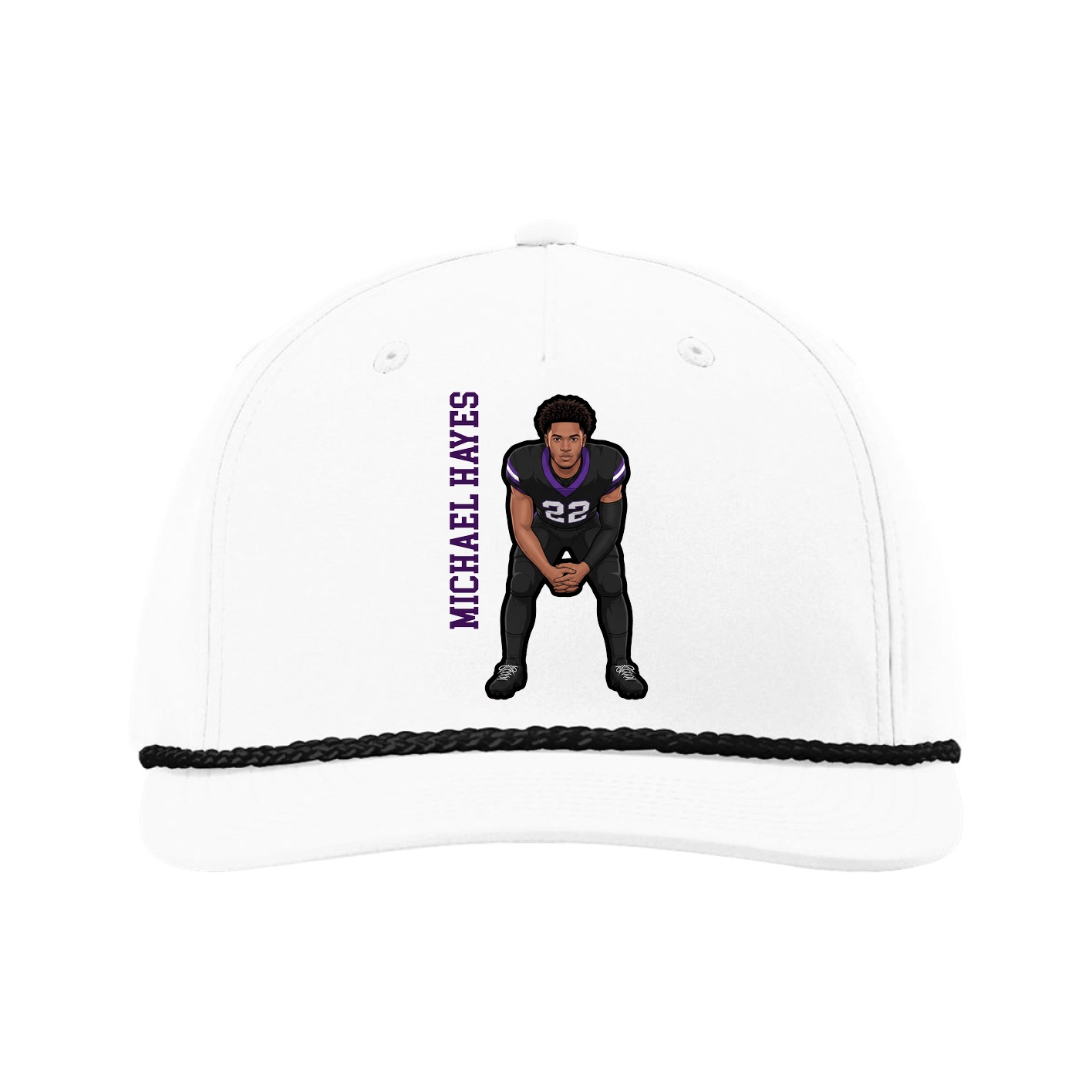 Five-Panel Classic Rope Cap — Name Vertical in White