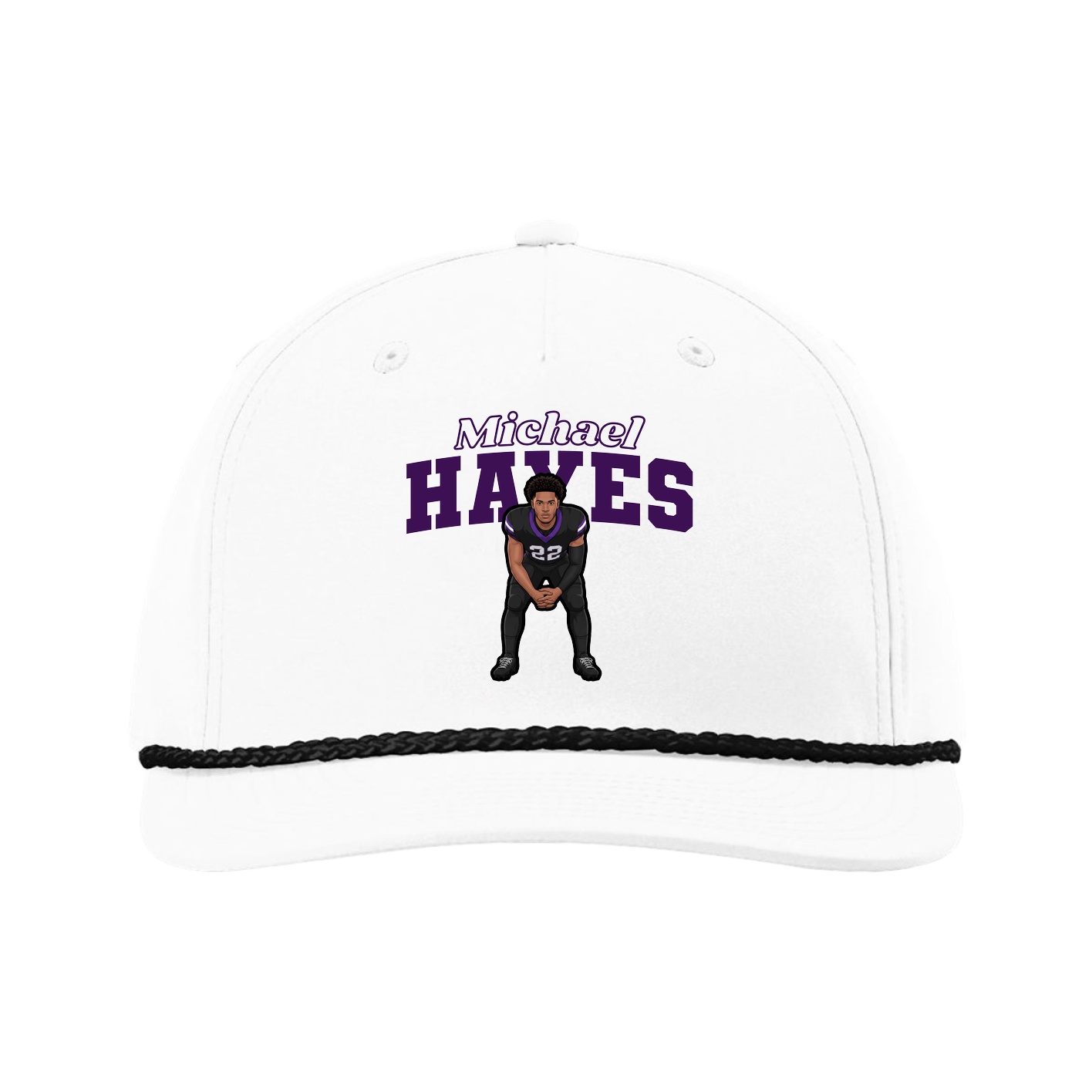 Five-Panel Classic Rope Cap — Name Arch in White
