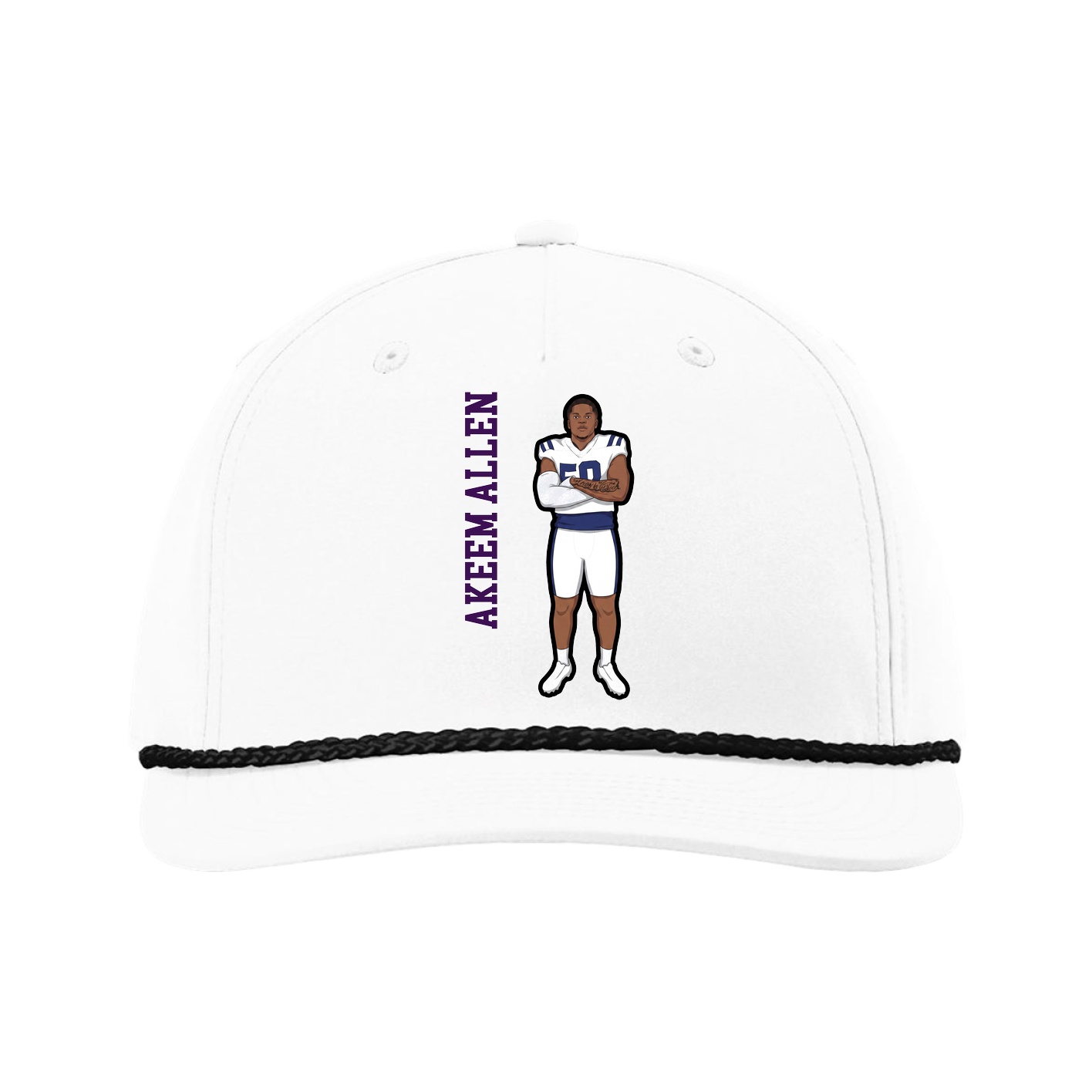 Five-Panel Classic Rope Cap — Name Vertical in White