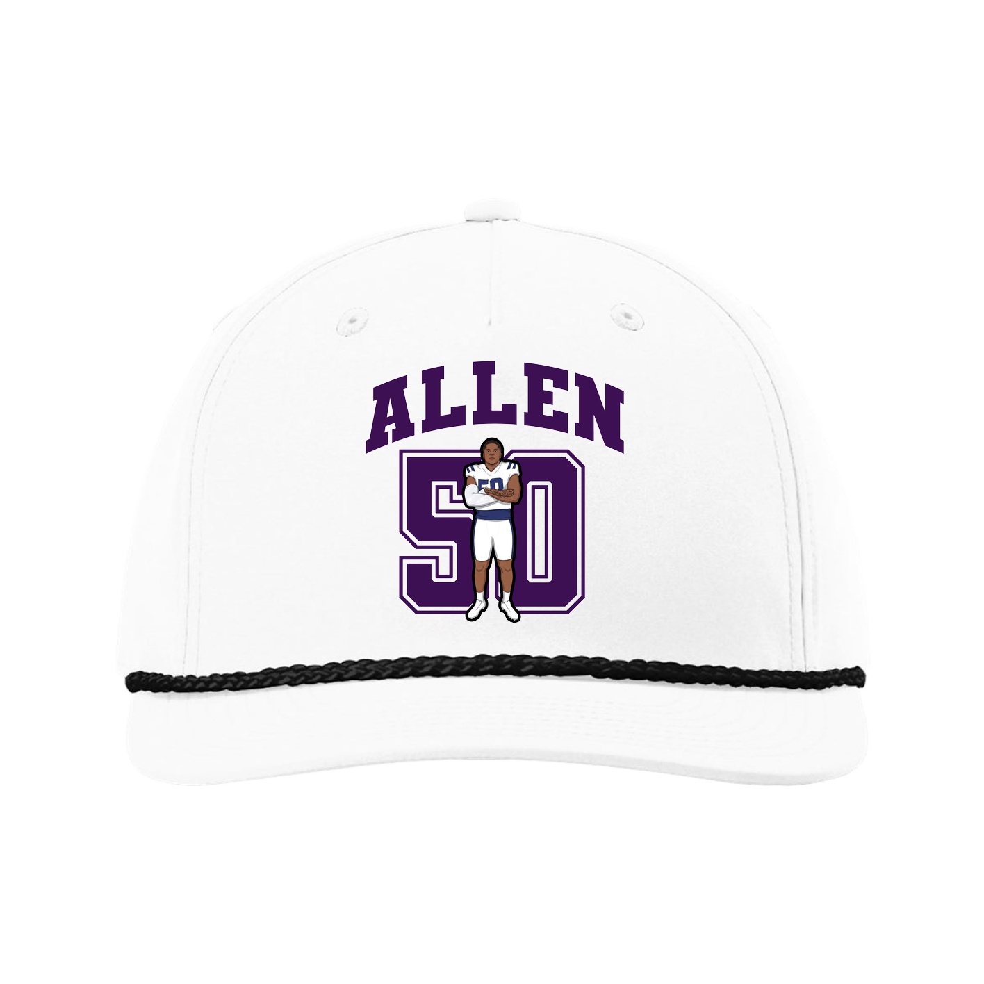 Five-Panel Classic Rope Cap — Number in White