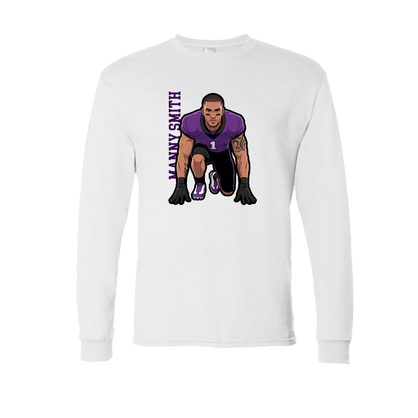 Long Sleeve Tee — Name Vertical in White