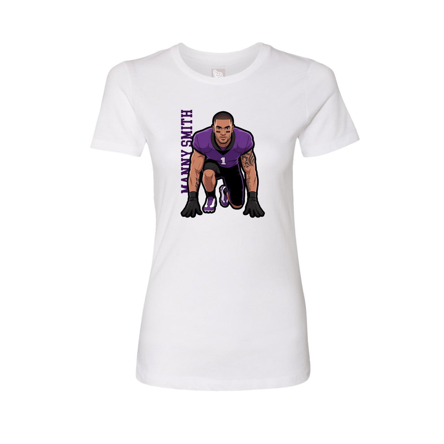 Fitted Women's Tee — Name Vertical in White