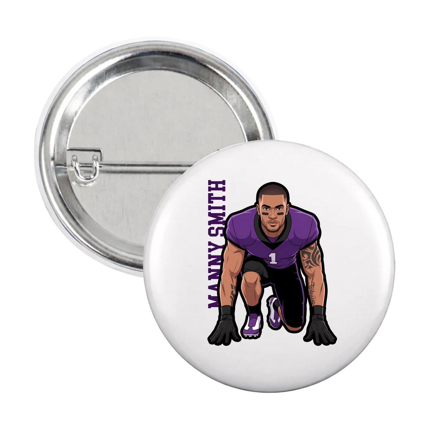 Game Day Button — Name Vertical in White