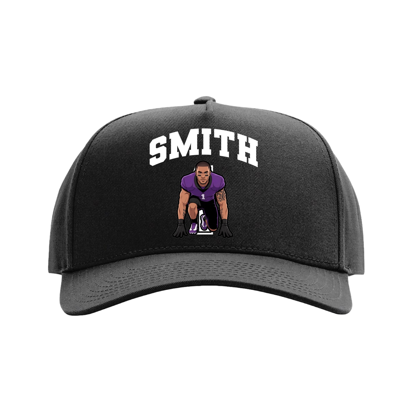 Full Fabric Five-Panel Champ Cap — Number in Black