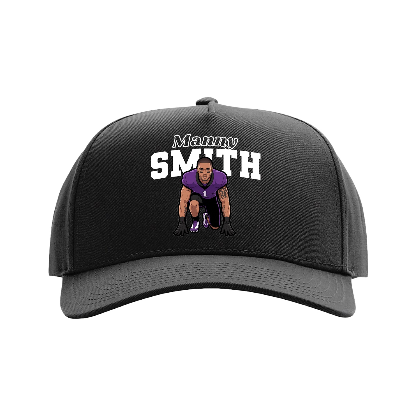 Full Fabric Five-Panel Champ Cap — Name Arch in Black