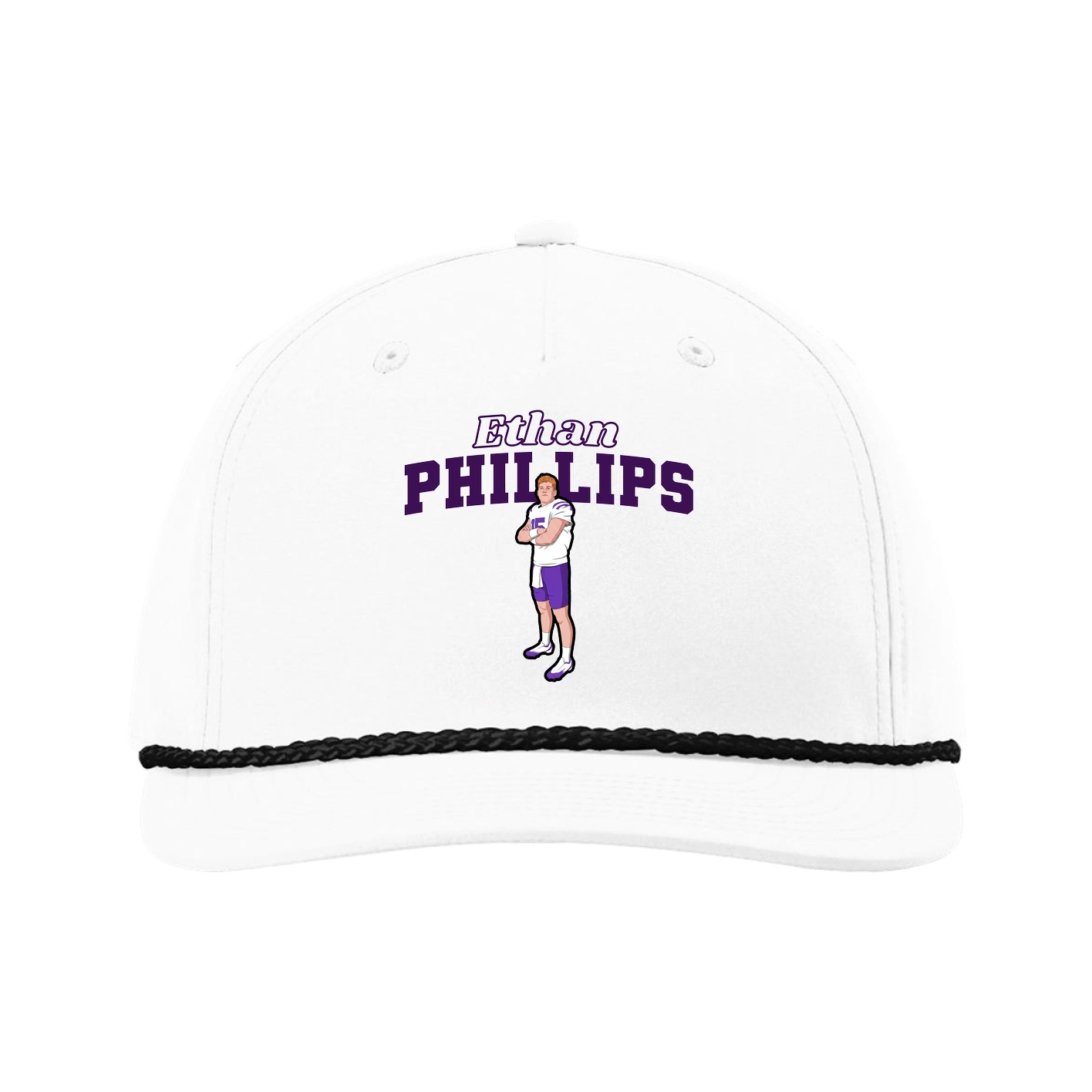 Five-Panel Classic Rope Cap — Name Arch in White