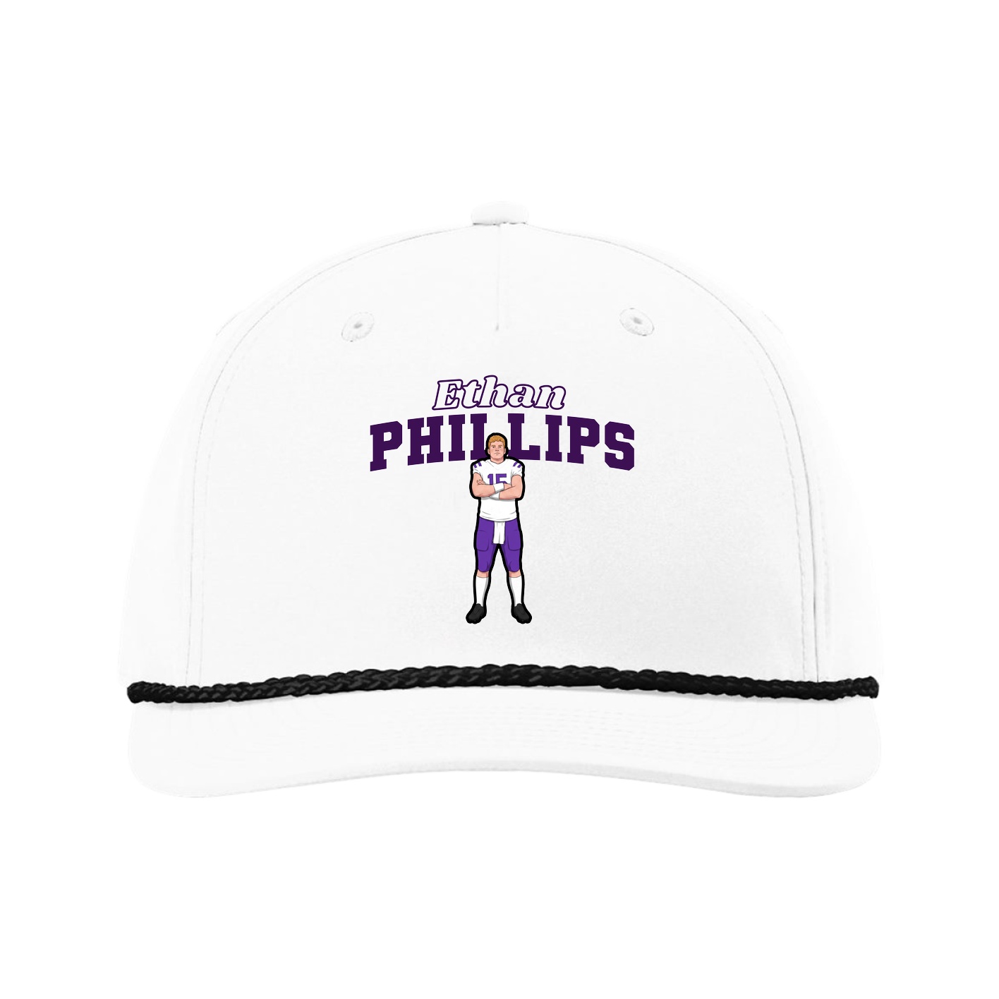 Five-Panel Classic Rope Cap — Name Arch in White